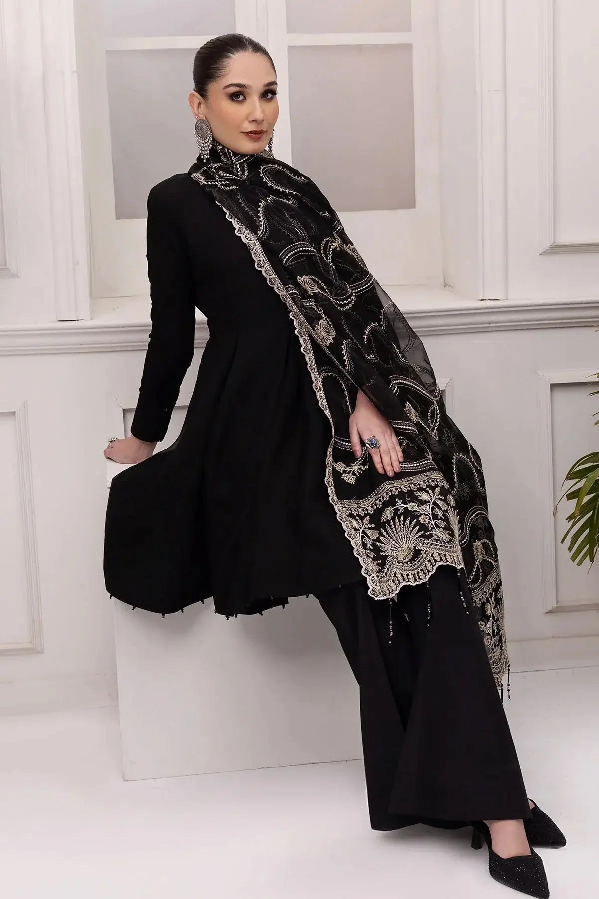 Alizeh | Formals Collection | Black Dress 3 piece - RTW1008 - Official Alizeh stockist in UK - Sakeena London
