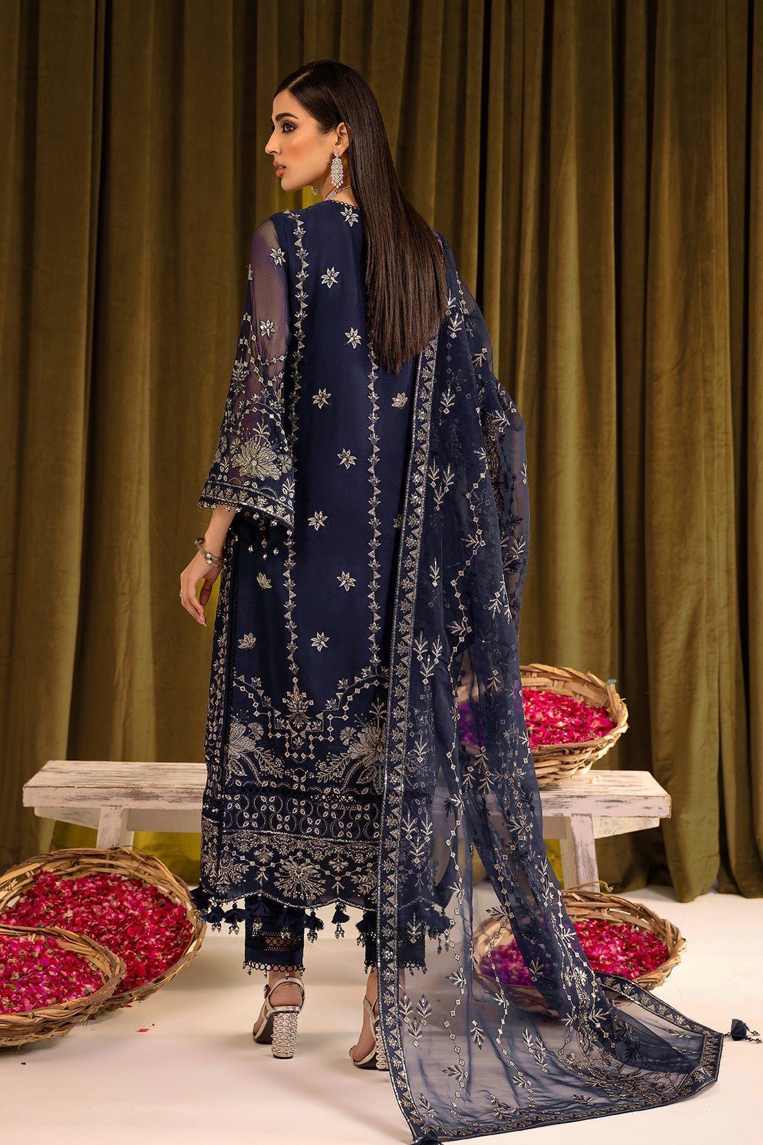 Alizeh | Formals Collection | Daim - V16D08 Embroidered Chiffon Blue - Official Alizeh stockist in UK - Sakeena London
