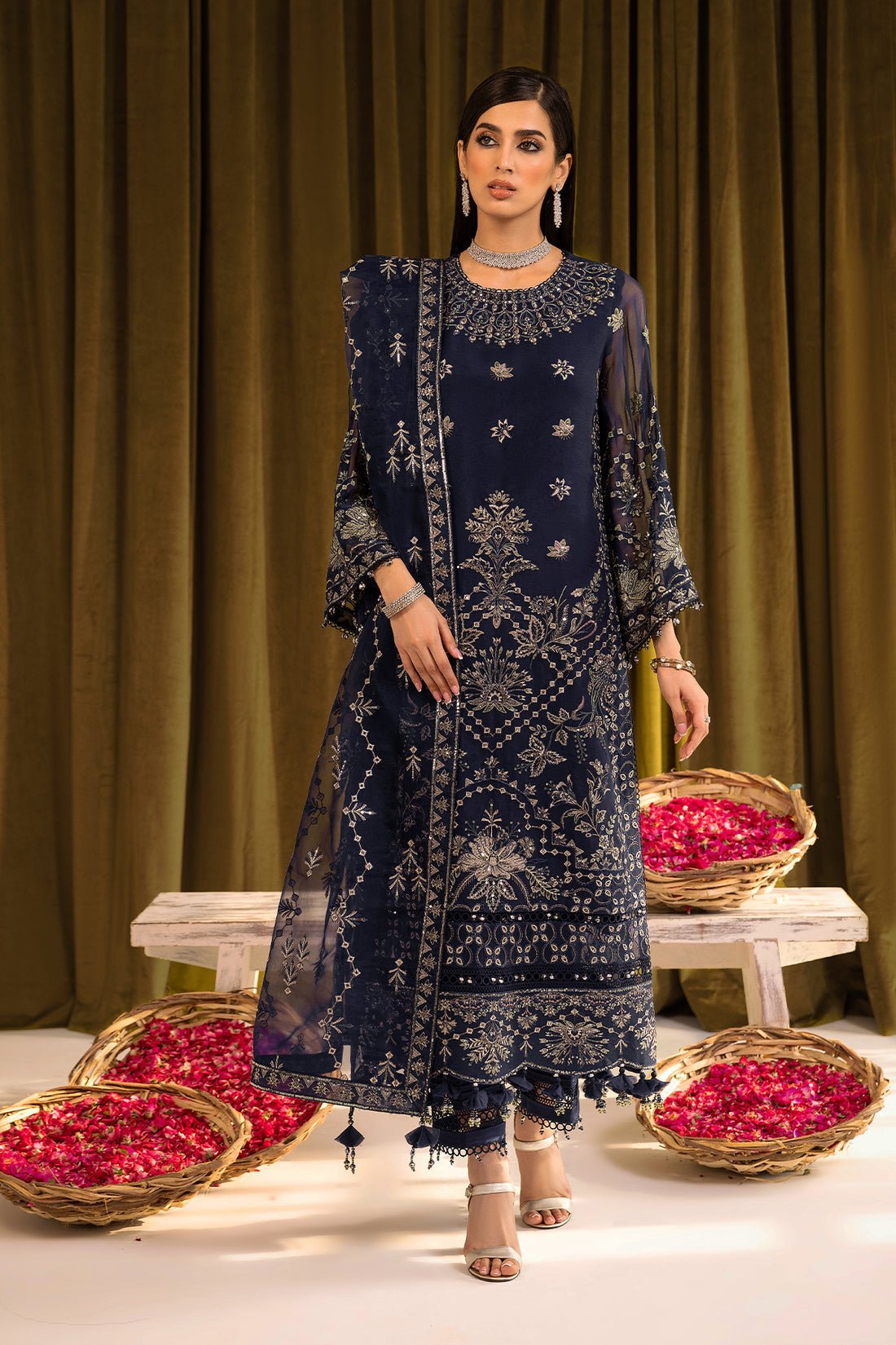 Alizeh | Formals Collection | Daim - V16D08 Embroidered Chiffon Blue - Official Alizeh stockist in UK - Sakeena London