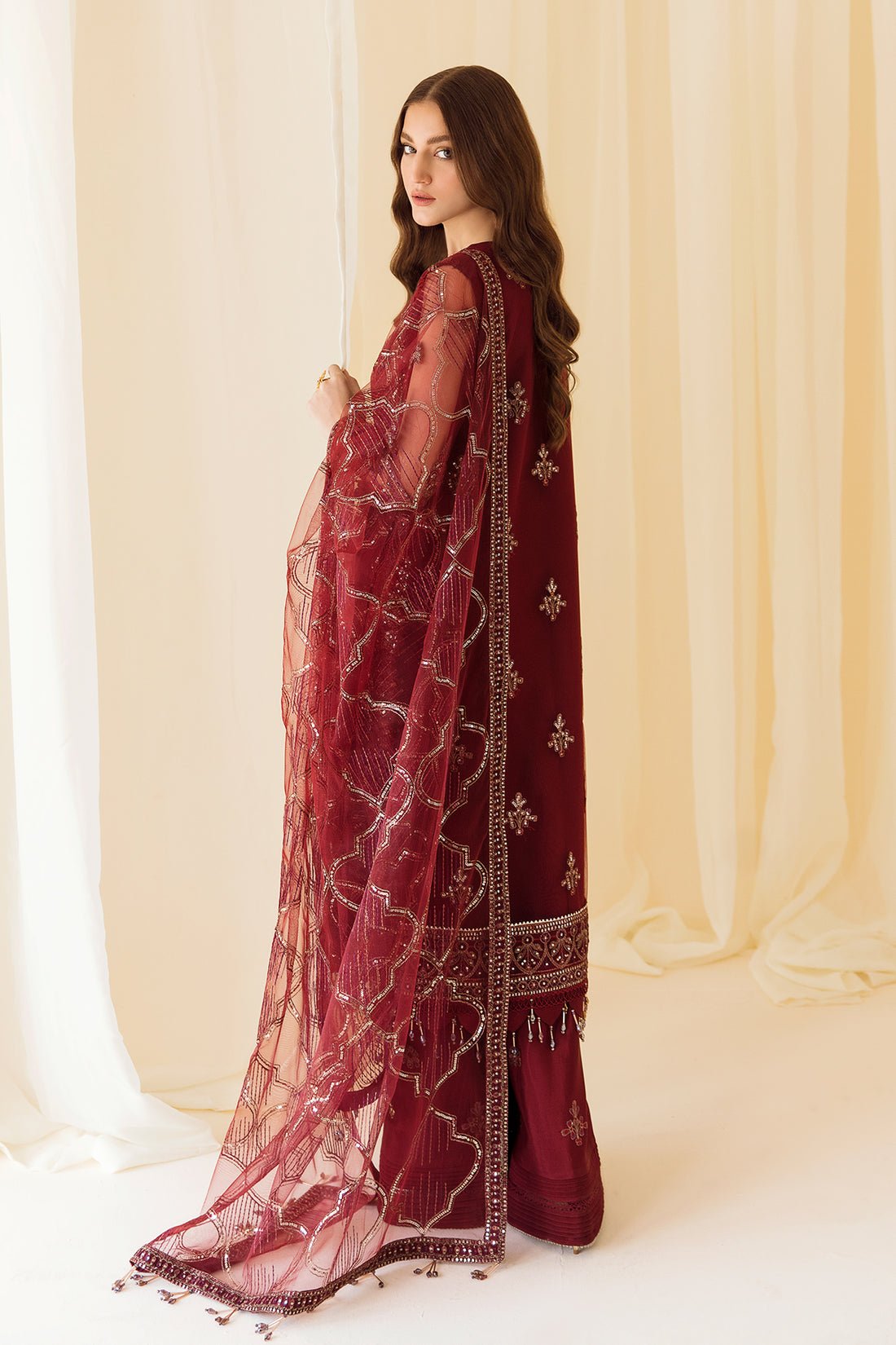 Alizeh | Formals Collection | Embroidered Net Maroon - V14D08 - Raya - Official Alizeh stockist in UK - Sakeena London