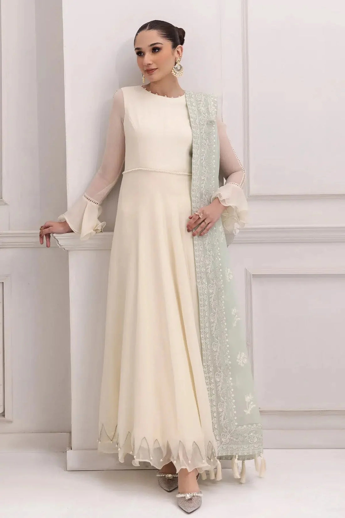 Alizeh | Formals Collection | Off White Dress 3 piece - RTW1007 - Official Alizeh stockist in UK - Sakeena London