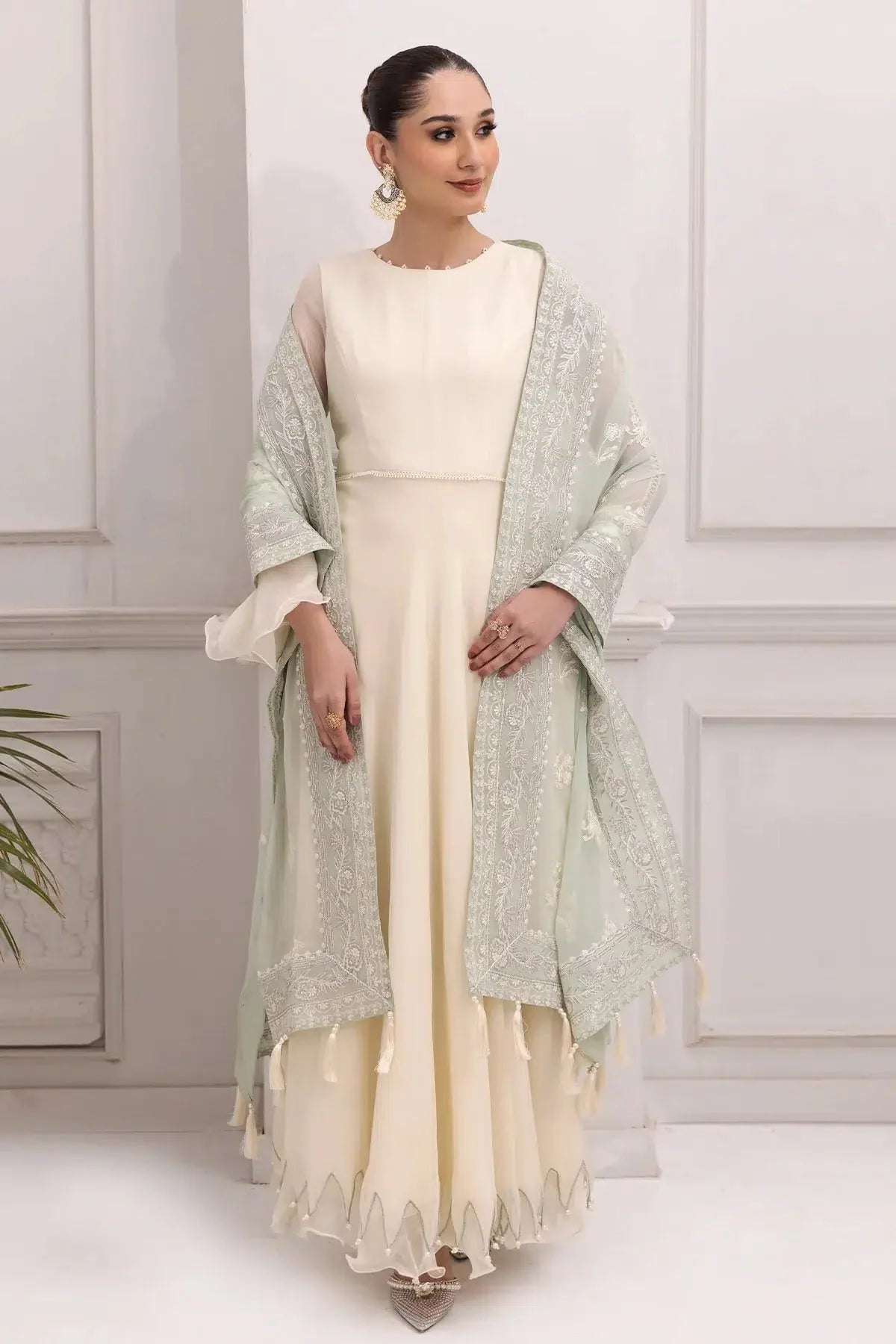 Alizeh | Formals Collection | Off White Dress 3 piece - RTW1007 - Official Alizeh stockist in UK - Sakeena London