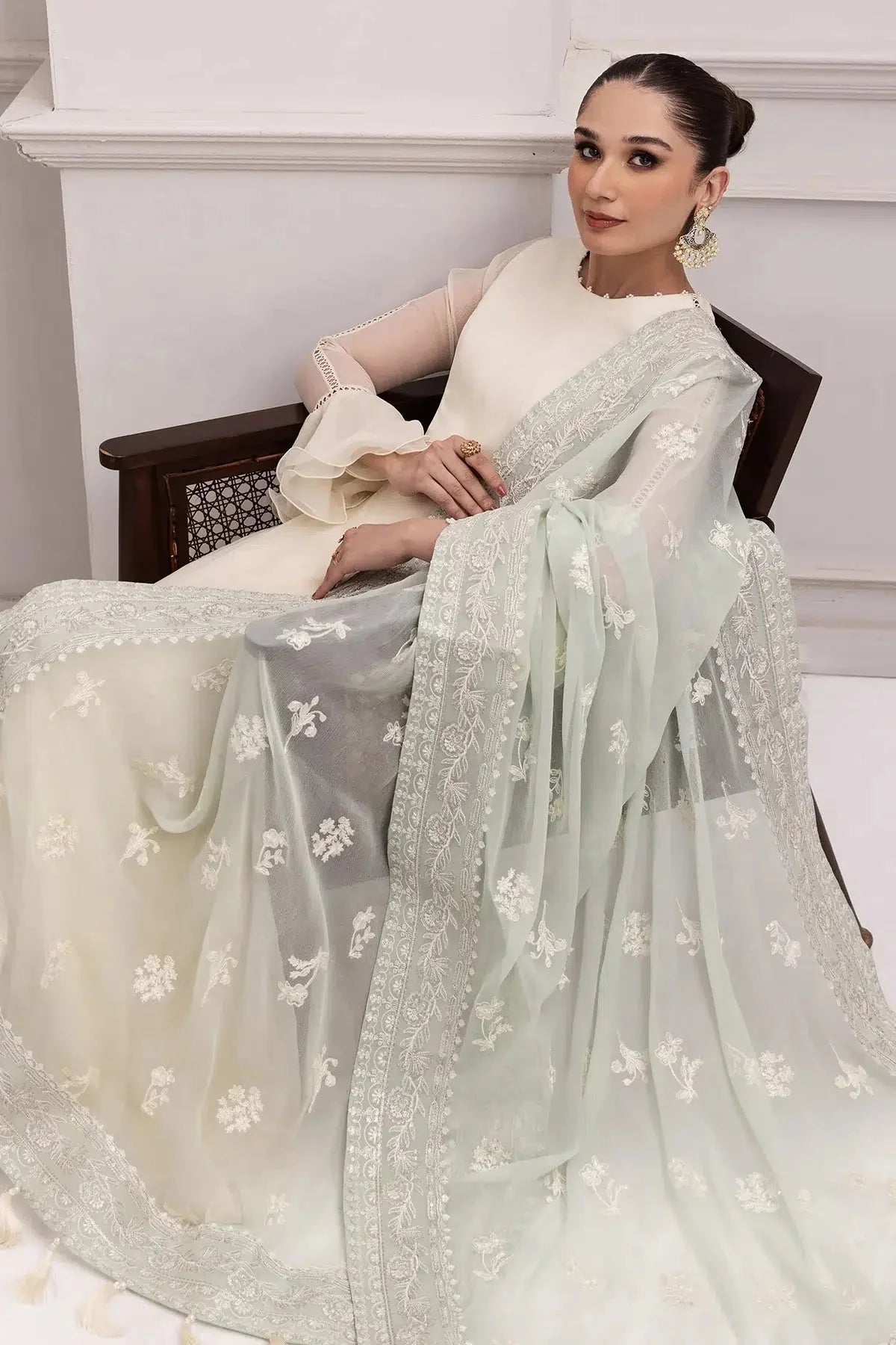 Alizeh | Formals Collection | Off White Dress 3 piece - RTW1007 - Official Alizeh stockist in UK - Sakeena London