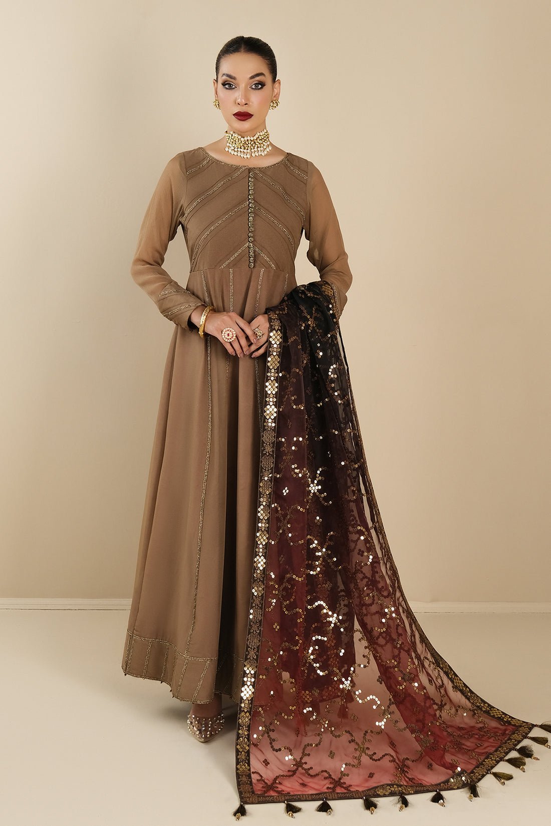 Alizeh | Formals Collection | Rose Beige Dress 3 piece - RTW1017 - Official Alizeh stockist in UK - Sakeena London