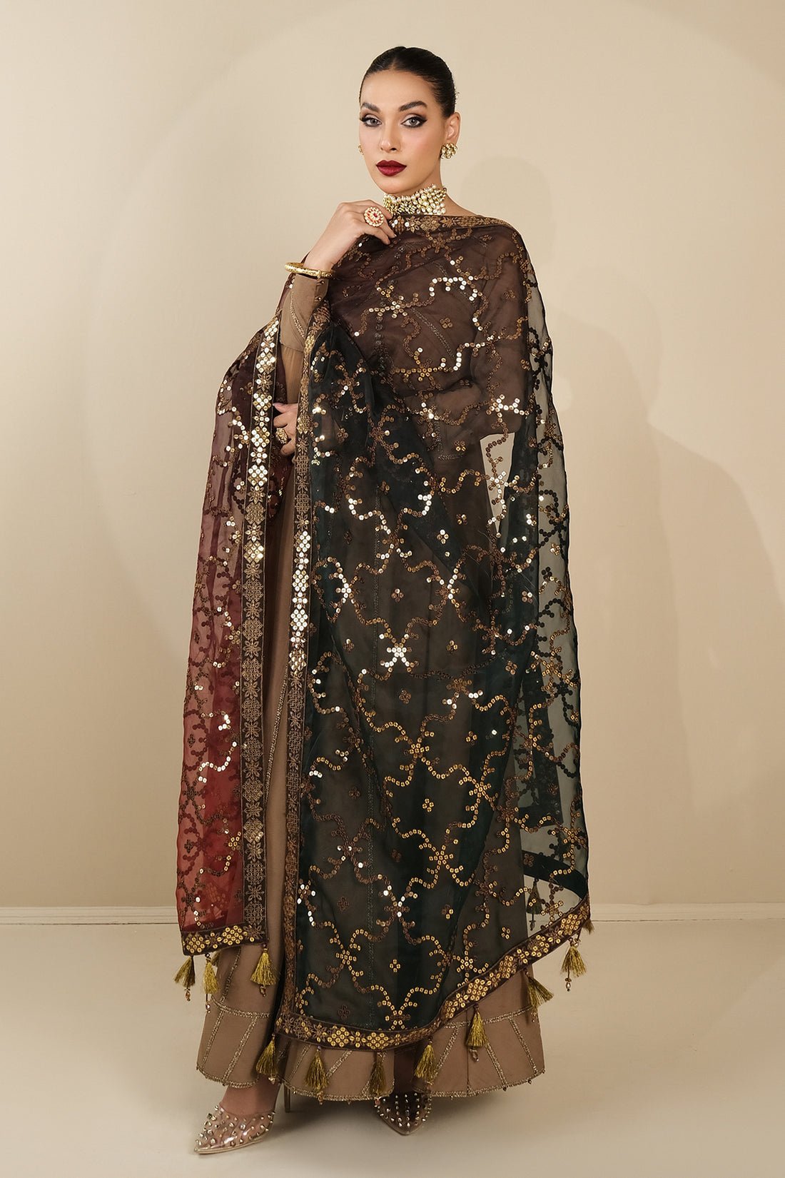 Alizeh | Formals Collection | Rose Beige Dress 3 piece - RTW1017 - Official Alizeh stockist in UK - Sakeena London