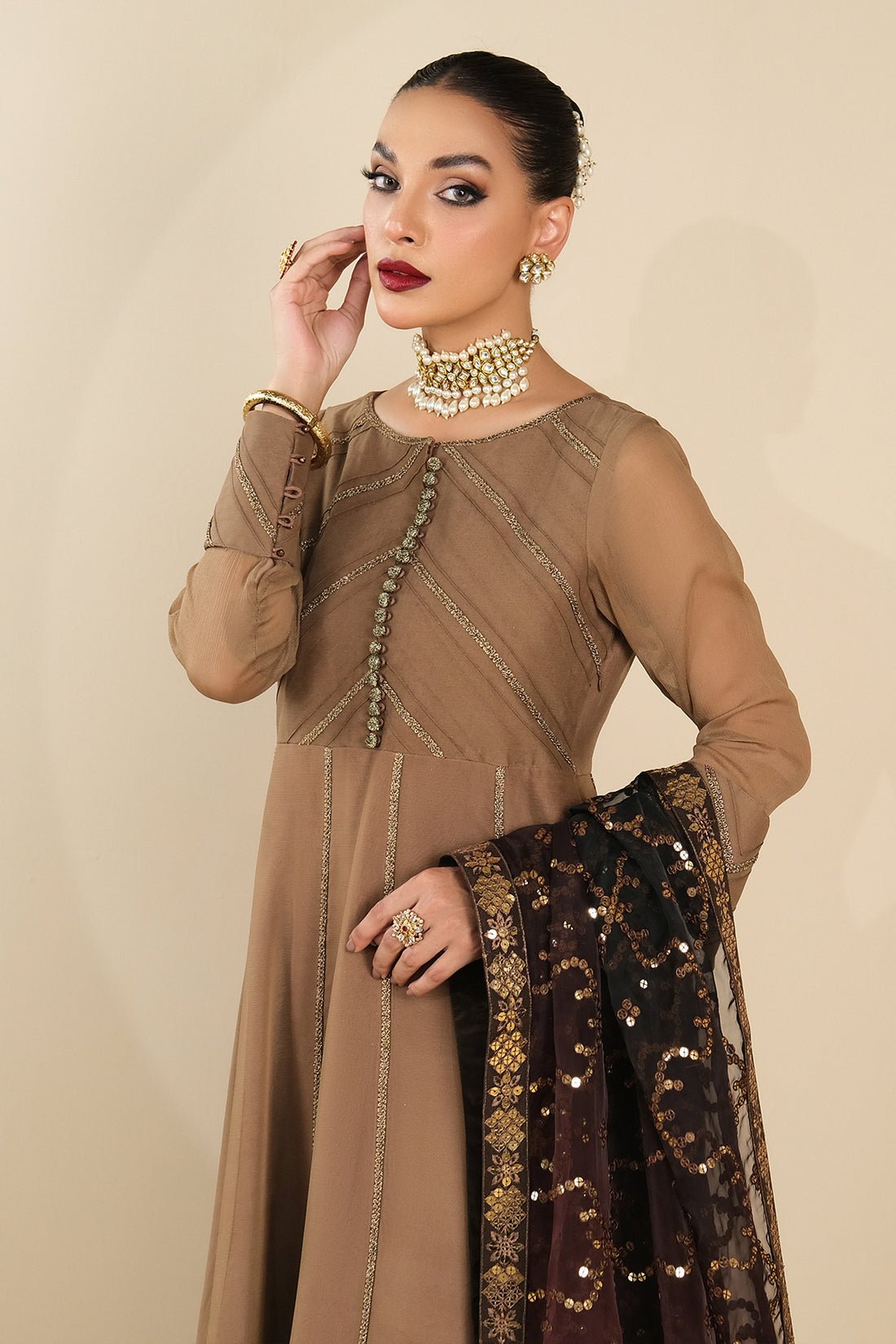 Alizeh | Formals Collection | Rose Beige Dress 3 piece - RTW1017 - Official Alizeh stockist in UK - Sakeena London