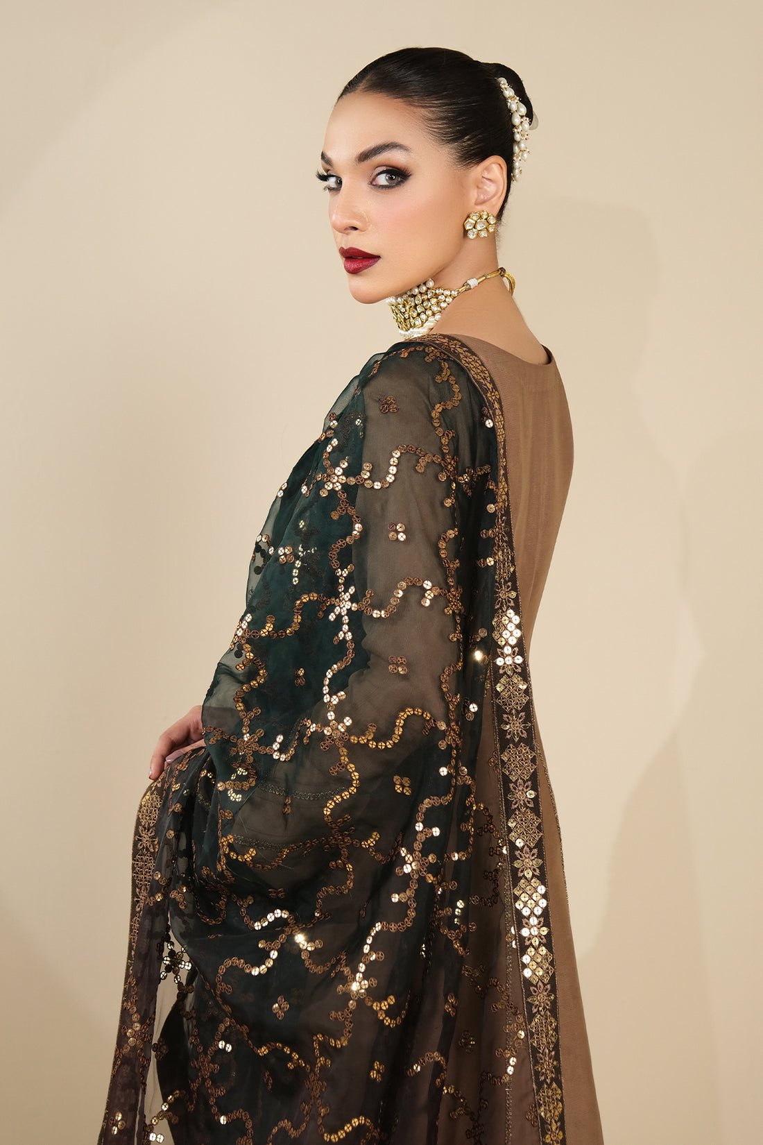 Alizeh | Formals Collection | Rose Beige Dress 3 piece - RTW1017 - Official Alizeh stockist in UK - Sakeena London