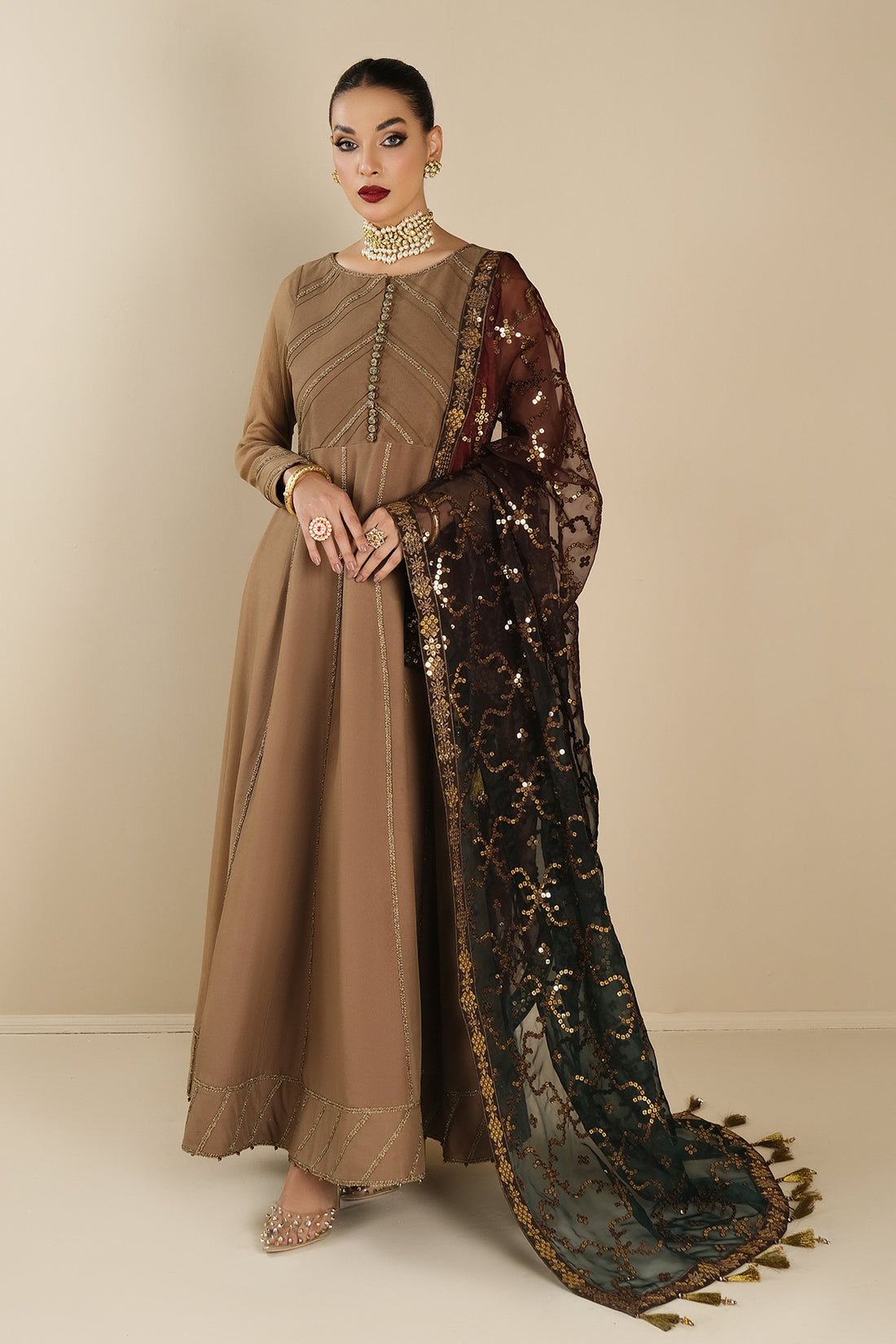Alizeh | Formals Collection | Rose Beige Dress 3 piece - RTW1017 - Official Alizeh stockist in UK - Sakeena London