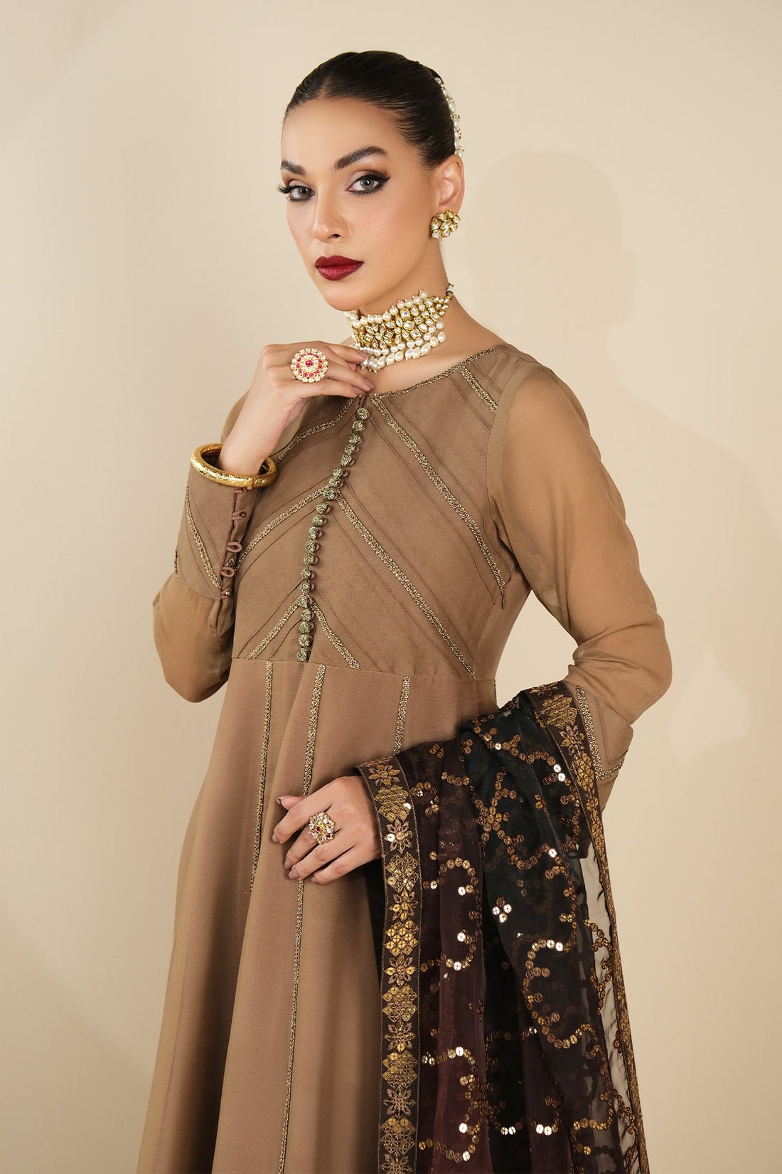 Alizeh | Formals Collection | Rose Beige Dress 3 piece - RTW1017 - Official Alizeh stockist in UK - Sakeena London