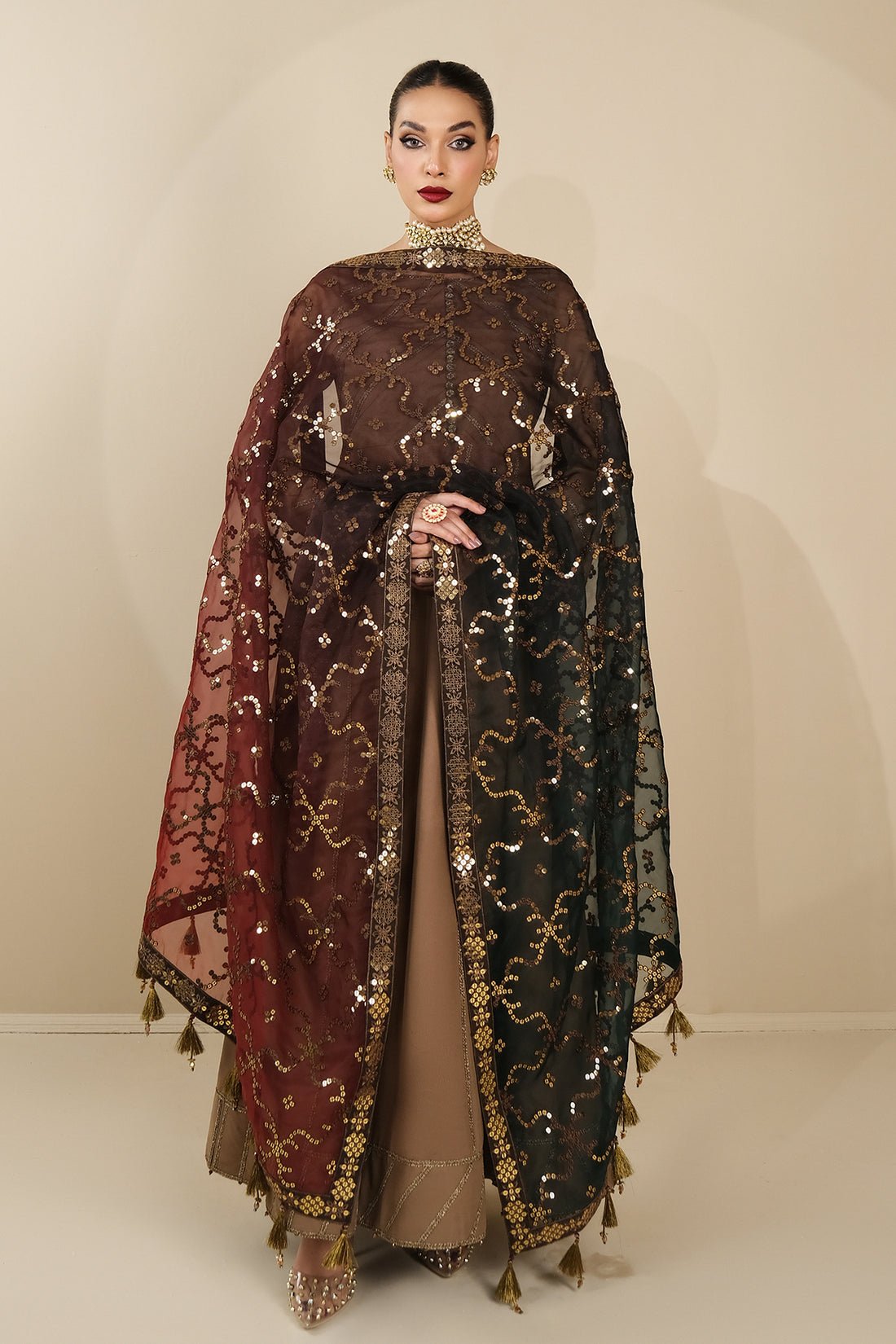 Alizeh | Formals Collection | Rose Beige Dress 3 piece - RTW1017 - Official Alizeh stockist in UK - Sakeena London