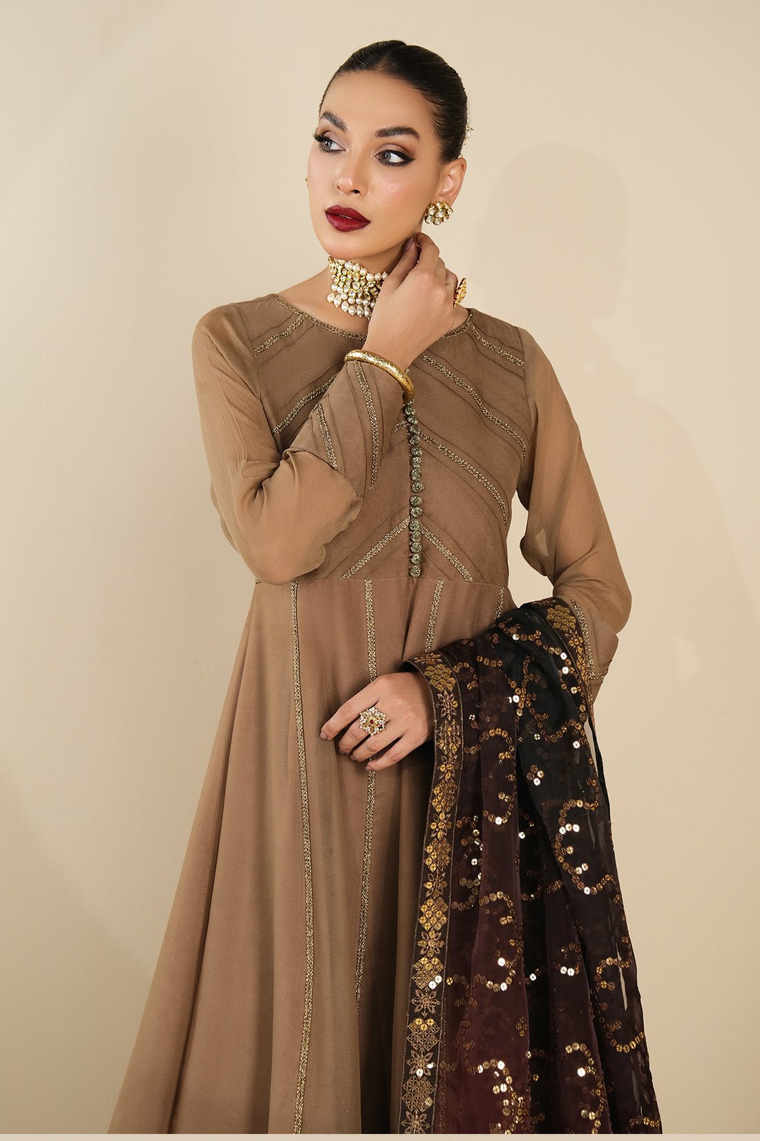 Alizeh | Formals Collection | Rose Beige Dress 3 piece - RTW1017 - Official Alizeh stockist in UK - Sakeena London