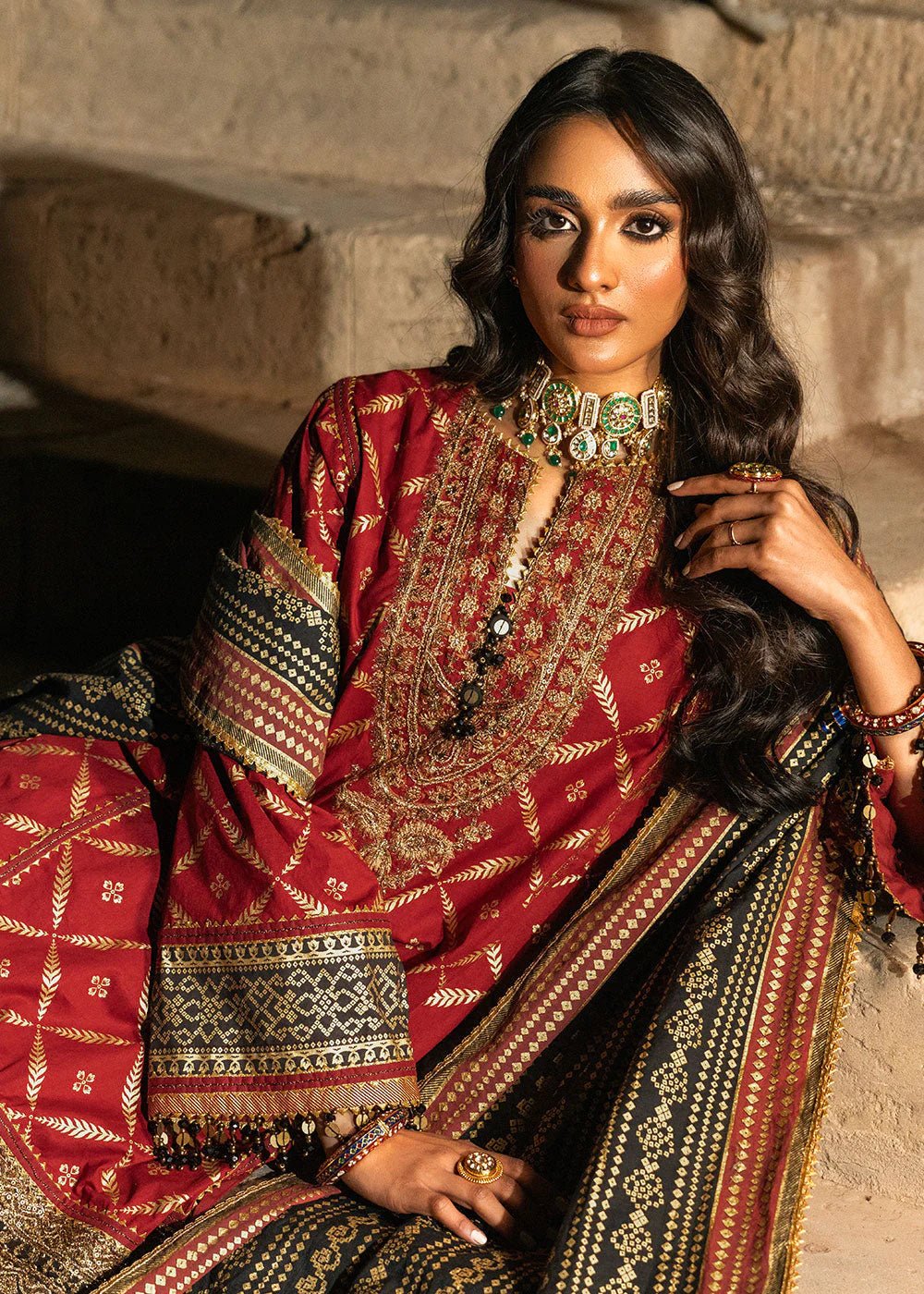 Alkaram | Spring Summer Festive 24 | Embroidered Cambric Red - Official Alkaram stockist in UK - Sakeena London