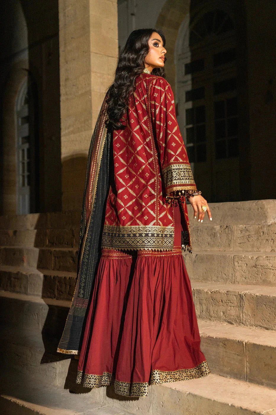 Alkaram | Spring Summer Festive 24 | Embroidered Cambric Red - Official Alkaram stockist in UK - Sakeena London