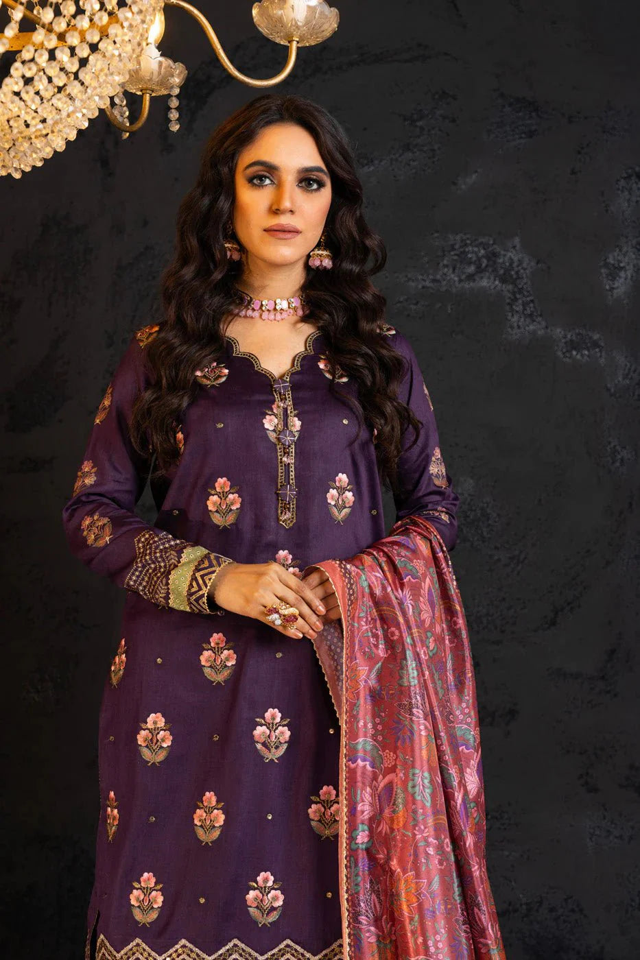 Alkaram | Spring Summer Festive 24 | Embroidered Cotton Satin Purple - Official Alkaram stockist in UK - Sakeena London