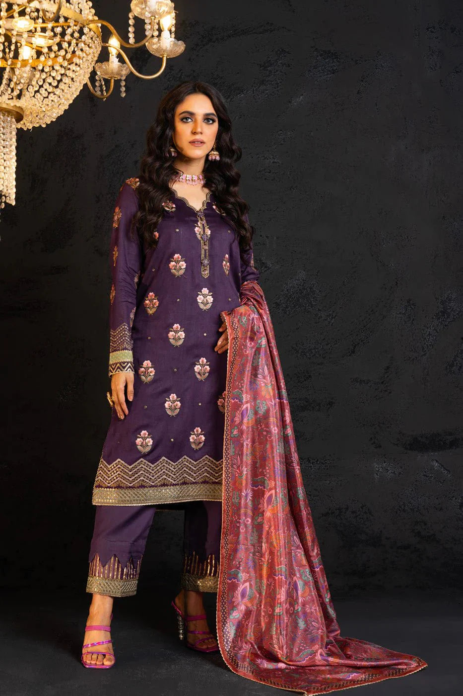 Alkaram | Spring Summer Festive 24 | Embroidered Cotton Satin Purple - Official Alkaram stockist in UK - Sakeena London