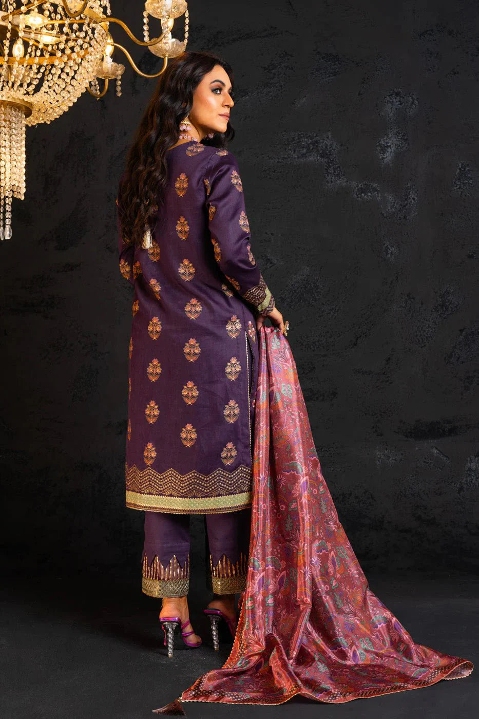 Alkaram | Spring Summer Festive 24 | Embroidered Cotton Satin Purple - Official Alkaram stockist in UK - Sakeena London