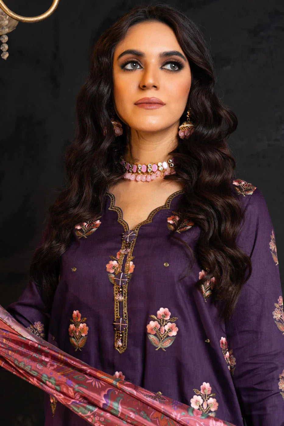Alkaram | Spring Summer Festive 24 | Embroidered Cotton Satin Purple - Official Alkaram stockist in UK - Sakeena London