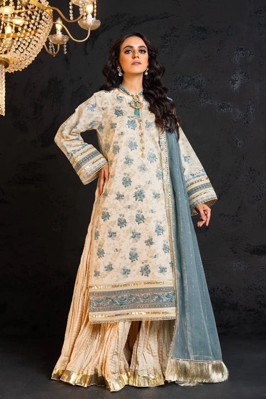 Alkaram | Spring Summer Festive 24 | Embroidered Dobby Cream - Official Alkaram stockist in UK - Sakeena London