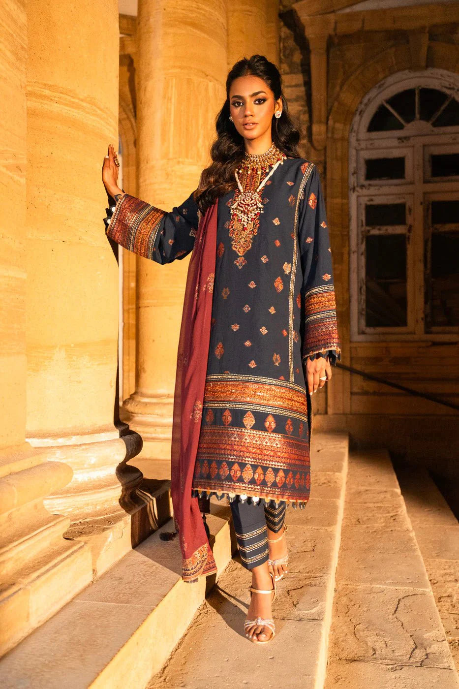 Alkaram | Spring Summer Festive 24 | Embroidered Dobby Dark Blue - Official Alkaram stockist in UK - Sakeena London