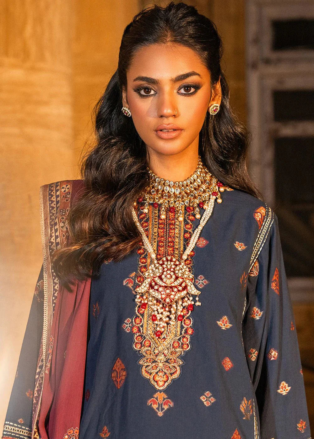 Alkaram | Spring Summer Festive 24 | Embroidered Dobby Dark Blue - Official Alkaram stockist in UK - Sakeena London