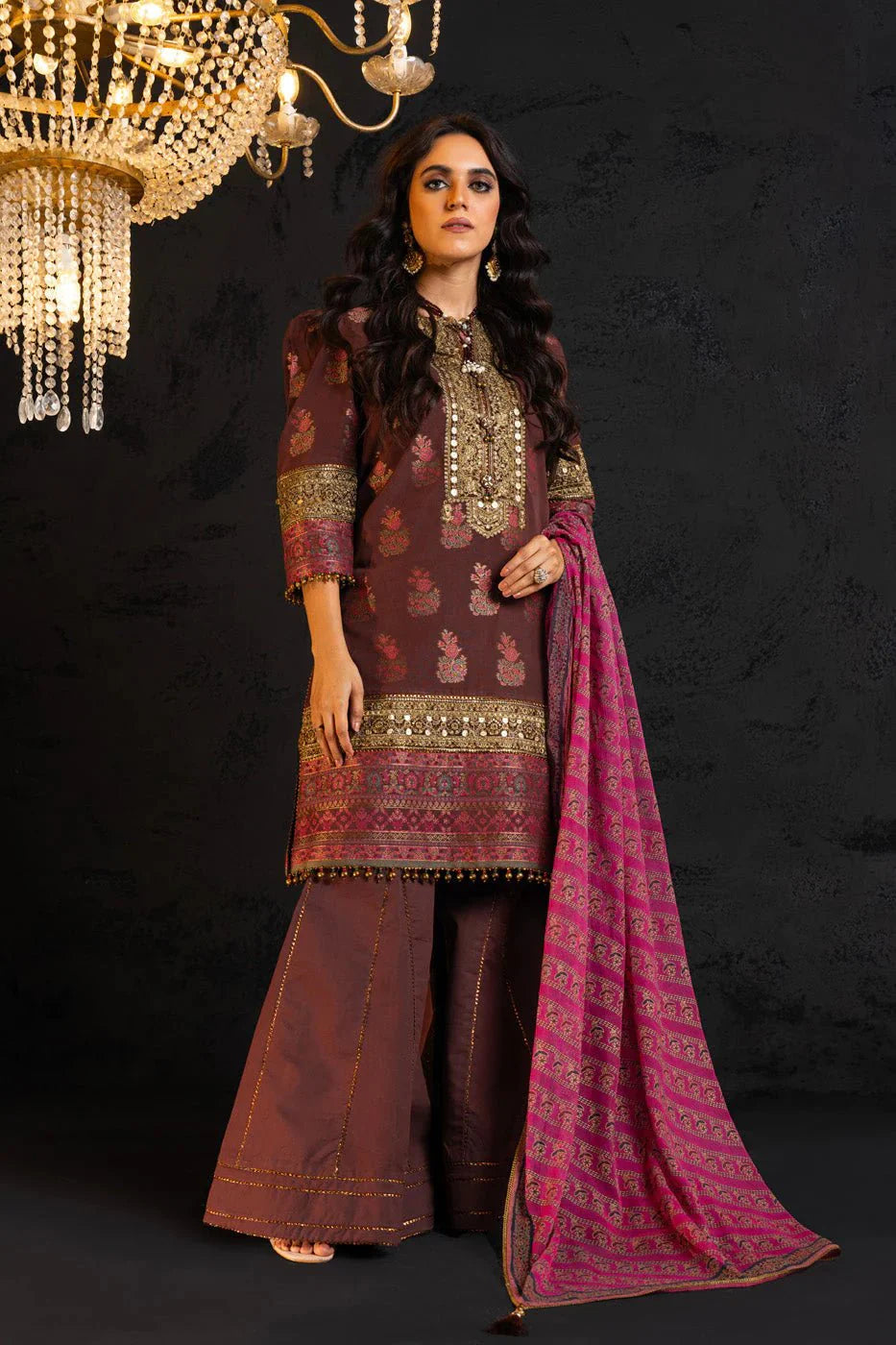 Alkaram | Spring Summer Festive 24 | Embroidered Jacquard Brown - Official Alkaram stockist in UK - Sakeena London