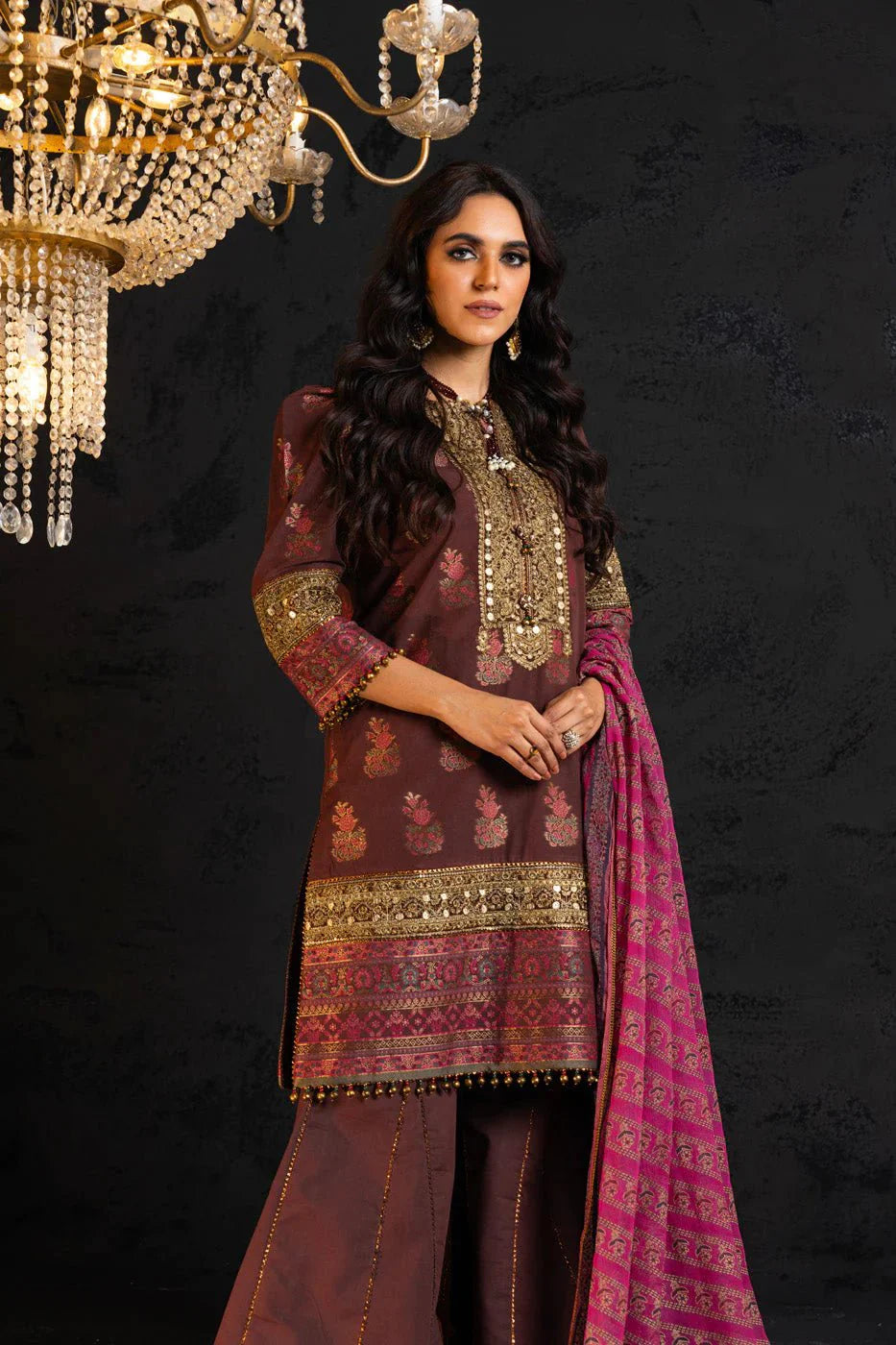 Alkaram | Spring Summer Festive 24 | Embroidered Jacquard Brown - Official Alkaram stockist in UK - Sakeena London
