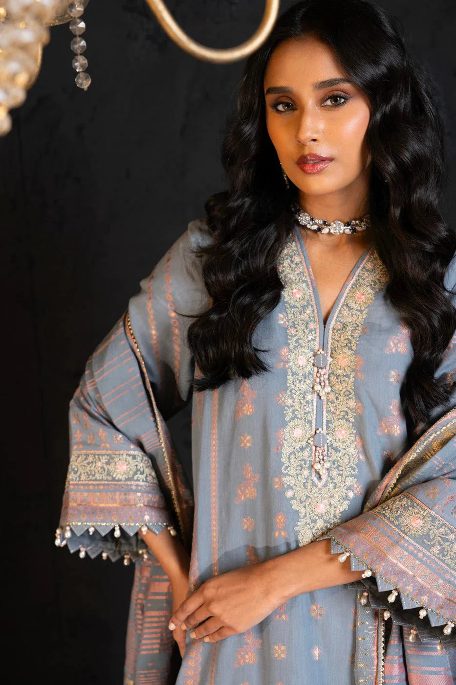 Alkaram | Spring Summer Festive 24 | Embroidered Jacquard Grey - Official Alkaram stockist in UK - Sakeena London