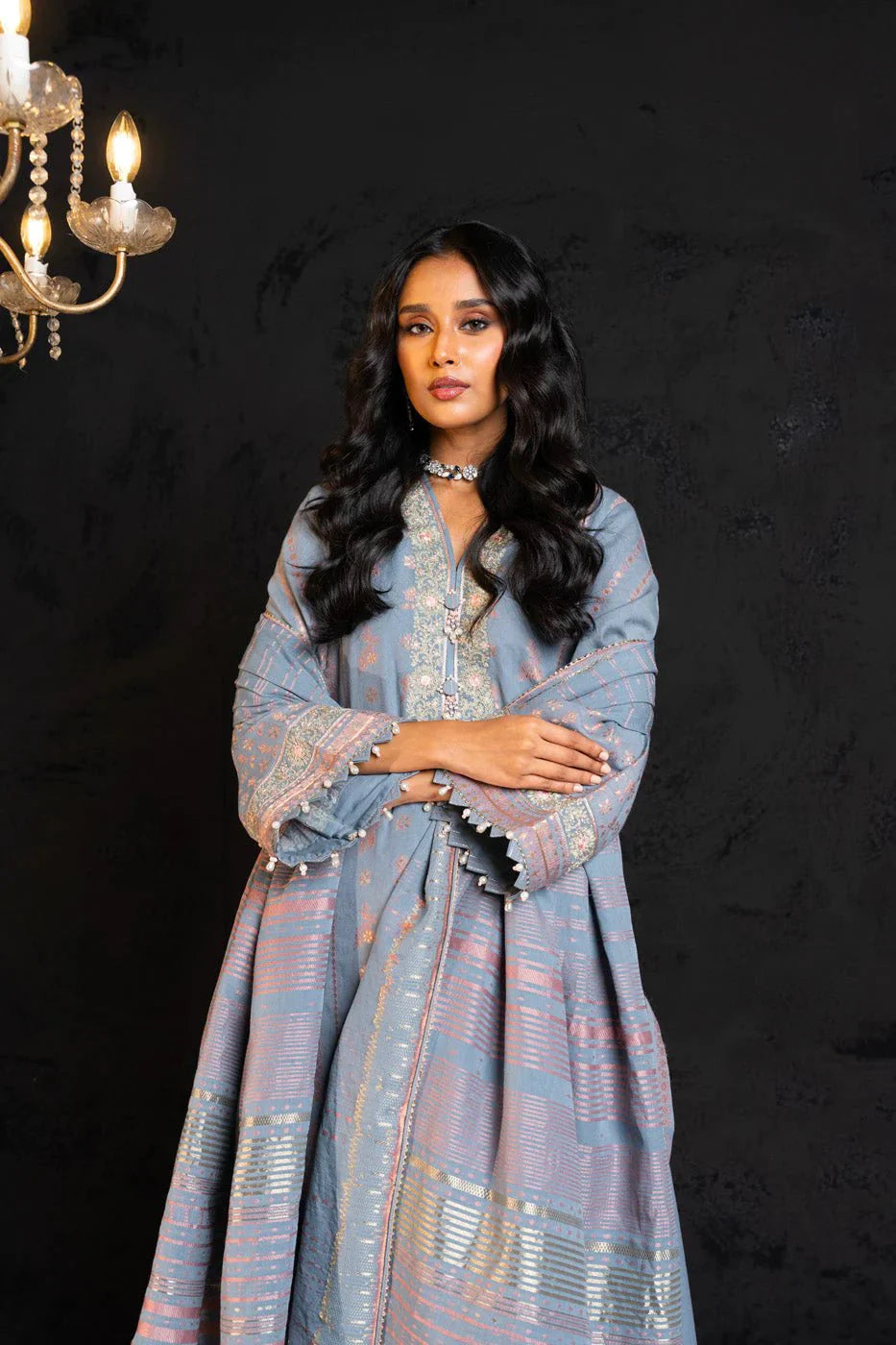 Alkaram | Spring Summer Festive 24 | Embroidered Jacquard Grey - Official Alkaram stockist in UK - Sakeena London