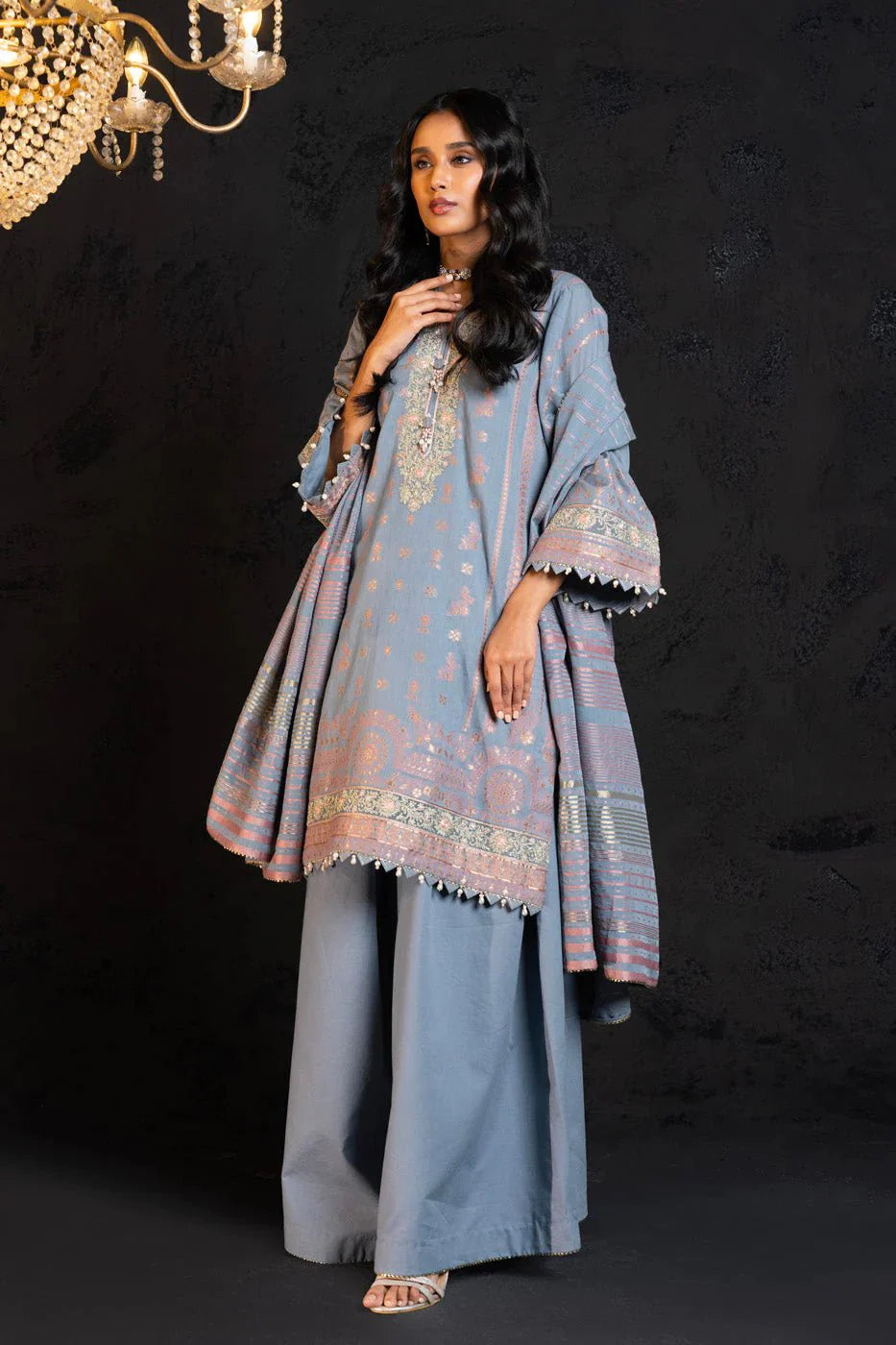 Alkaram | Spring Summer Festive 24 | Embroidered Jacquard Grey - Official Alkaram stockist in UK - Sakeena London