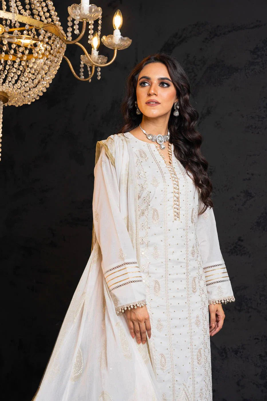 Alkaram | Spring Summer Festive 24 | Embroidered Lawn White - Official Alkaram stockist in UK - Sakeena London