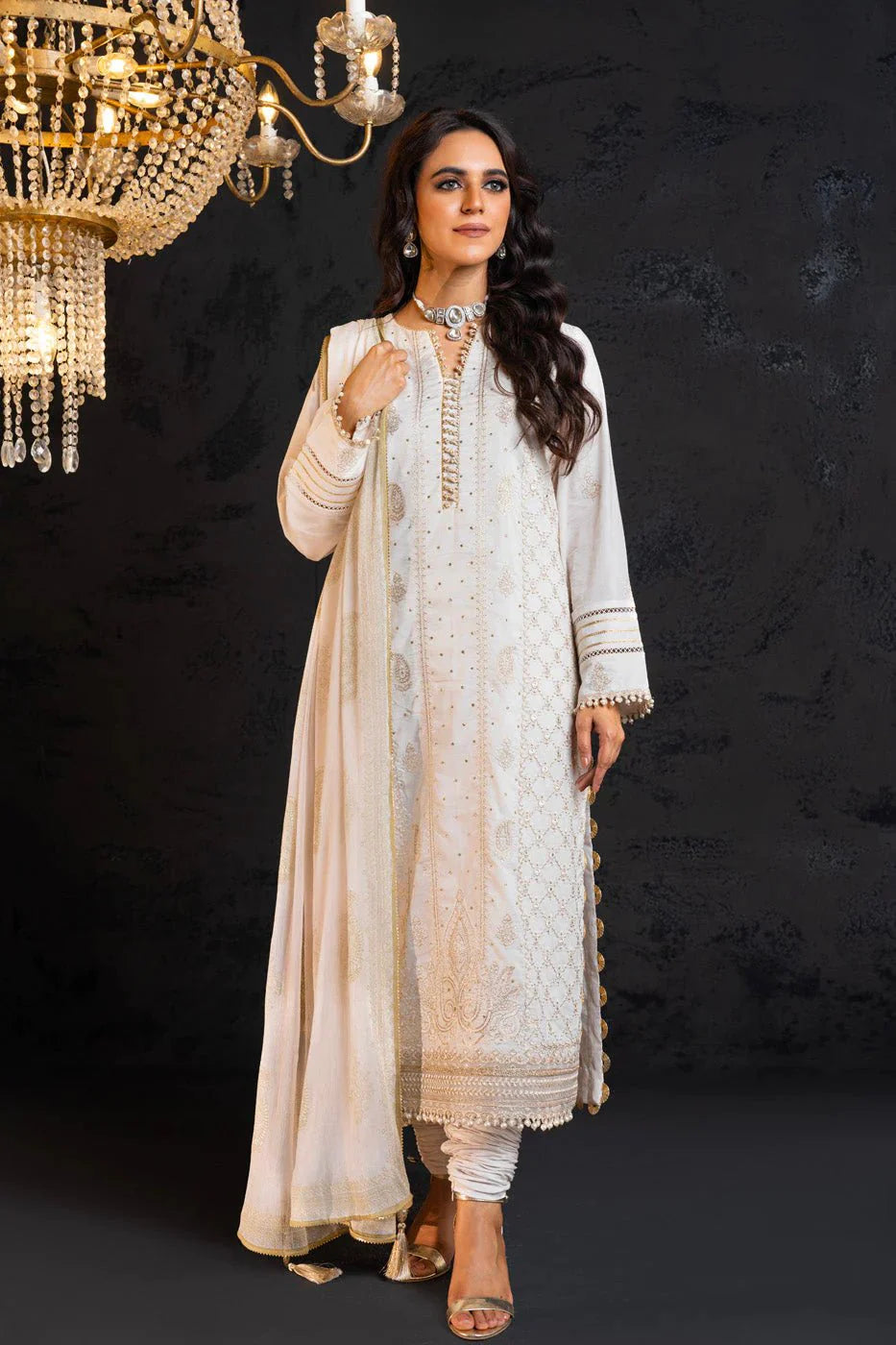Alkaram | Spring Summer Festive 24 | Embroidered Lawn White - Official Alkaram stockist in UK - Sakeena London