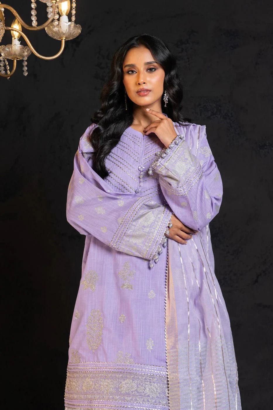 Alkaram | Spring Summer Festive 24 | Embroidered Two Way Slub Lavender - Official Alkaram stockist in UK - Sakeena London