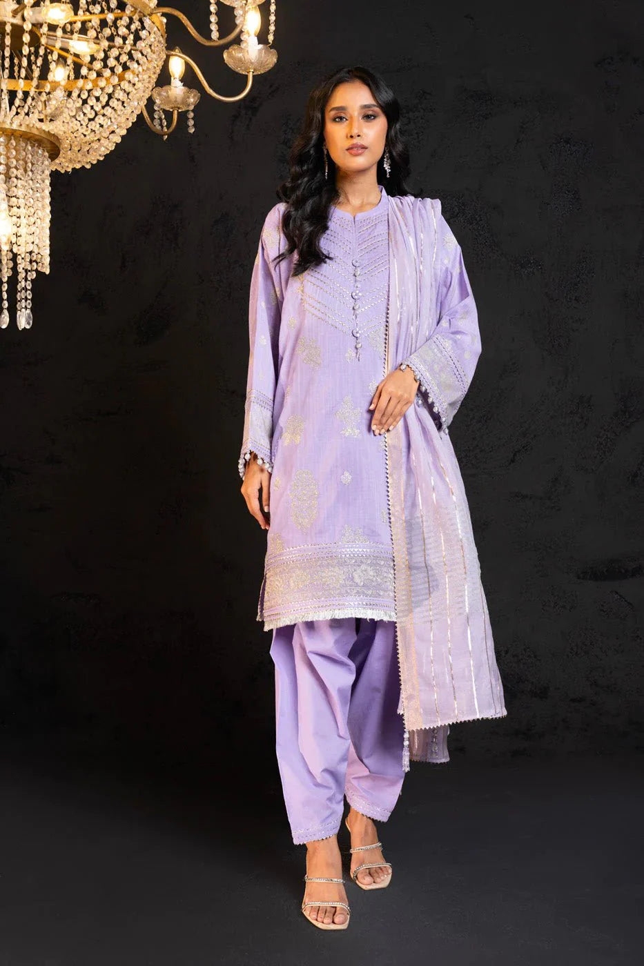 Alkaram | Spring Summer Festive 24 | Embroidered Two Way Slub Lavender - Official Alkaram stockist in UK - Sakeena London