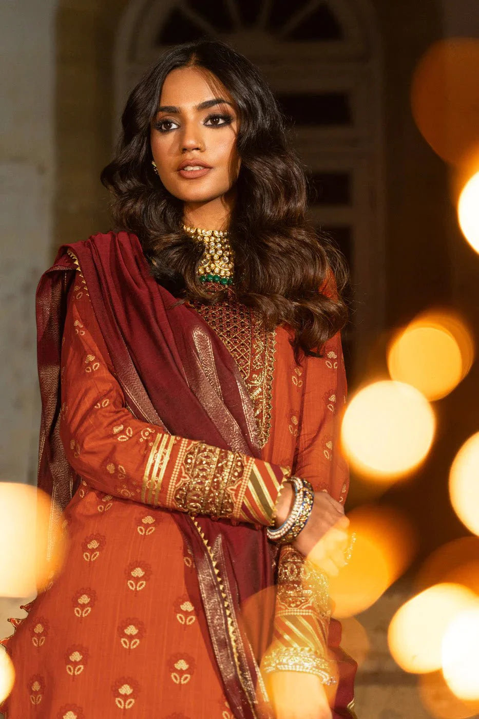 Alkaram | Spring Summer Festive 24 | Embroidered Two Way Slub Rust - Official Alkaram stockist in UK - Sakeena London
