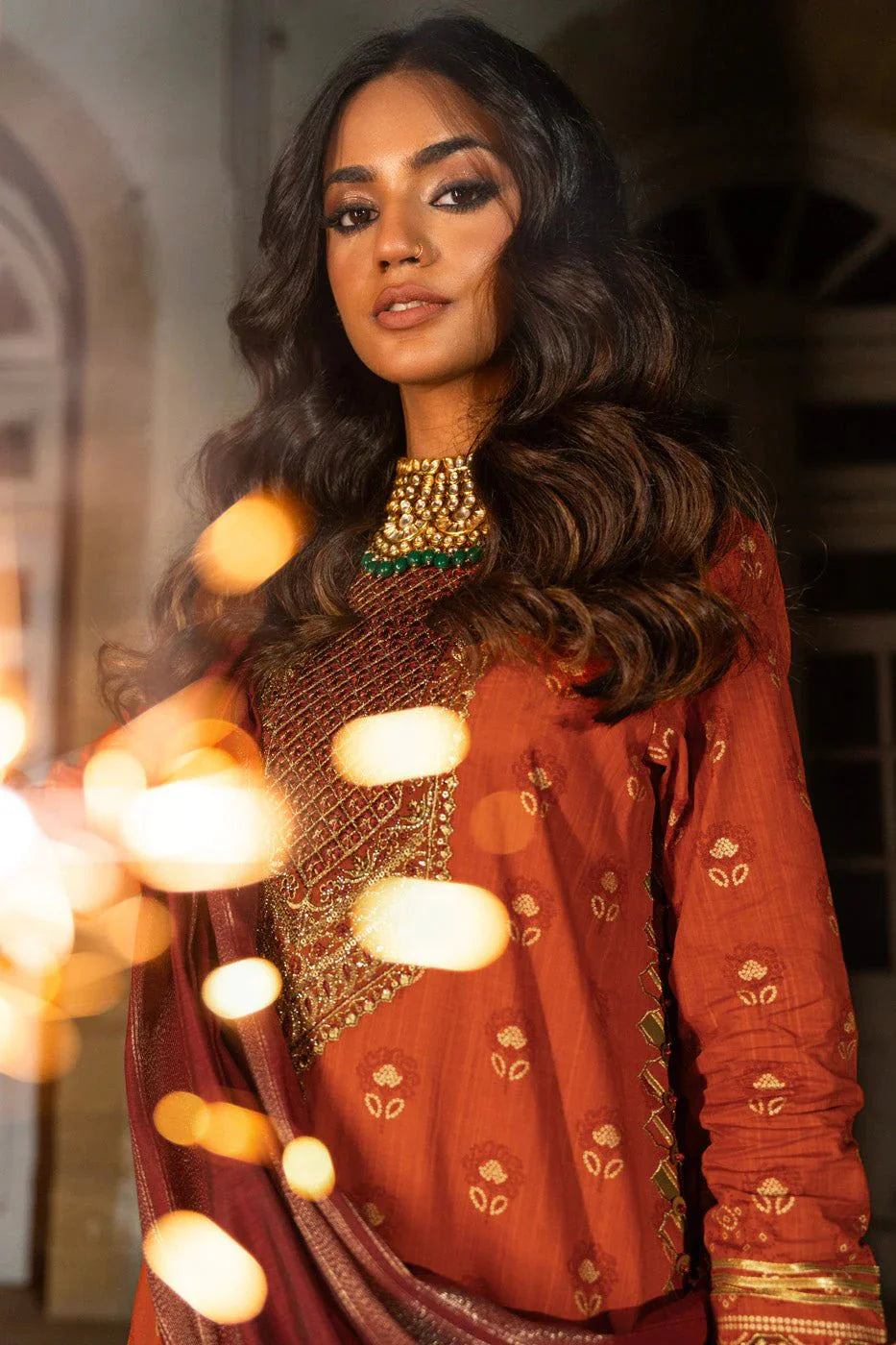 Alkaram | Spring Summer Festive 24 | Embroidered Two Way Slub Rust - Official Alkaram stockist in UK - Sakeena London