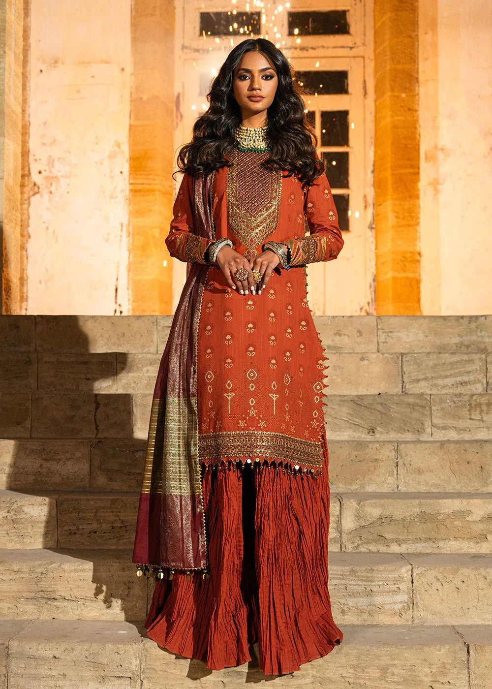 Alkaram | Spring Summer Festive 24 | Embroidered Two Way Slub Rust - Official Alkaram stockist in UK - Sakeena London