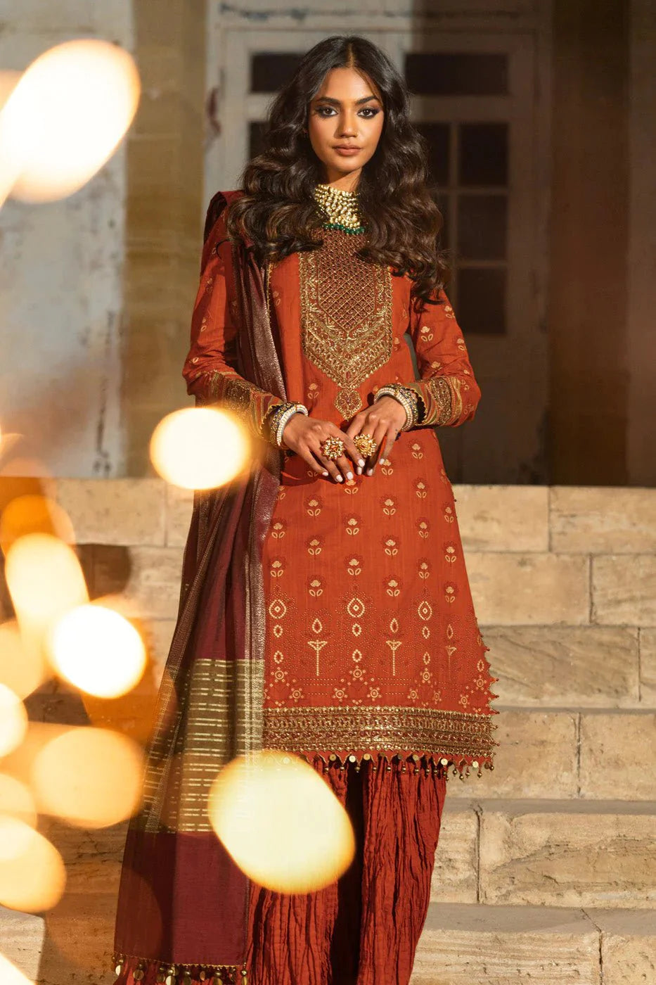 Alkaram | Spring Summer Festive 24 | Embroidered Two Way Slub Rust - Official Alkaram stockist in UK - Sakeena London