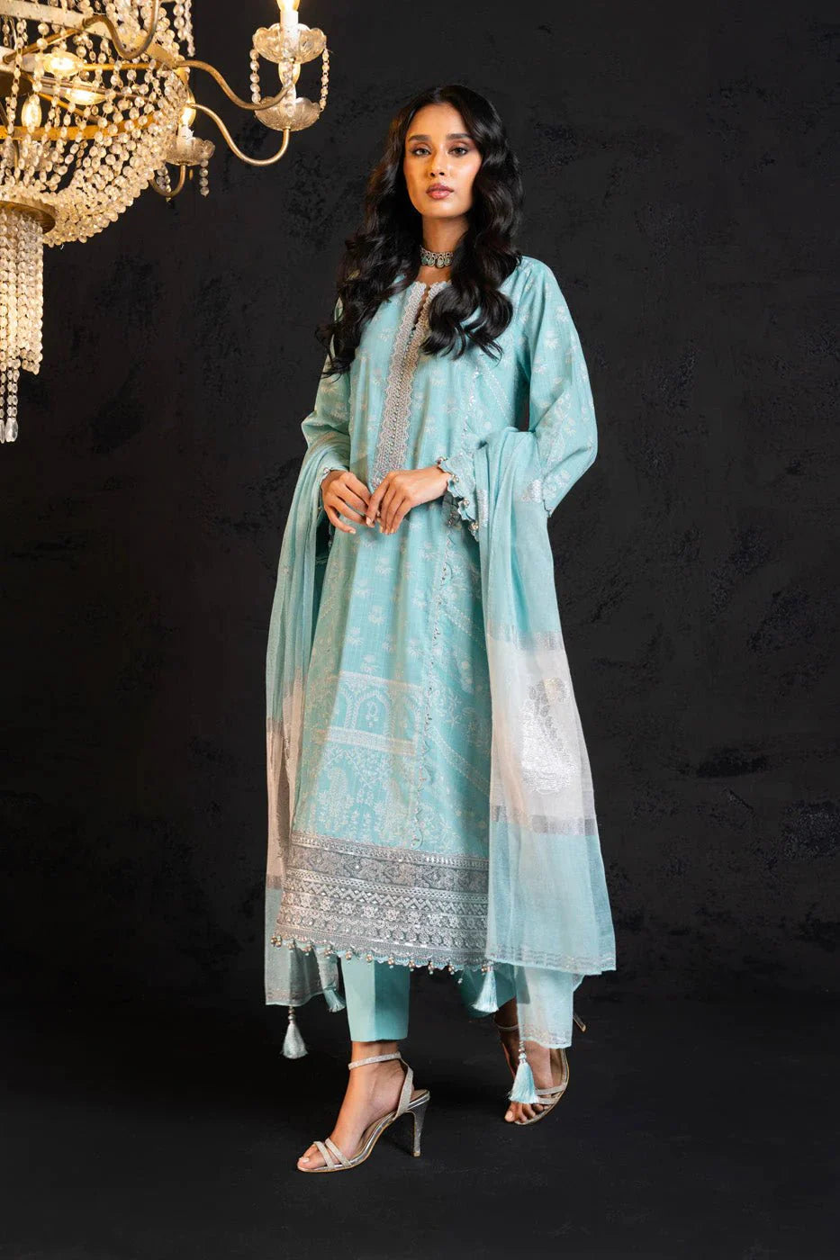 Alkaram | Spring Summer Festive 24 | Embroidered Two Way Slub Sky Blue - Official Alkaram stockist in UK - Sakeena London