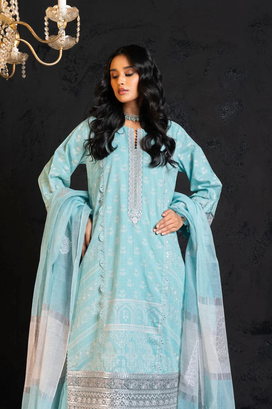 Alkaram | Spring Summer Festive 24 | Embroidered Two Way Slub Sky Blue - Official Alkaram stockist in UK - Sakeena London