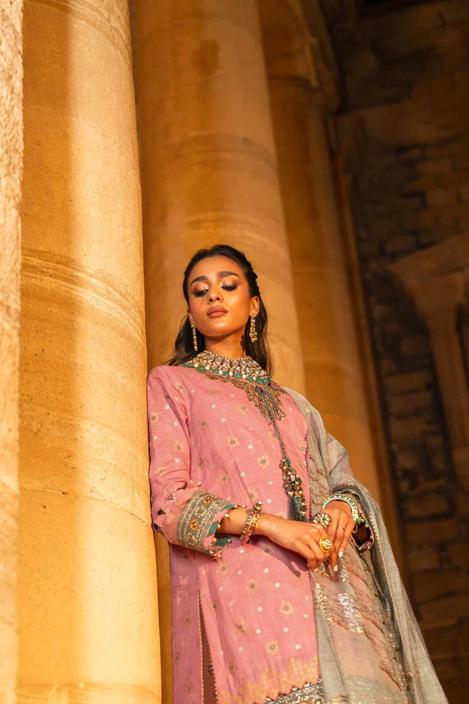 Alkaram | Spring Summer Festive 24 | Embroidered Two Way Slub Tea Pink - Official Alkaram stockist in UK - Sakeena London
