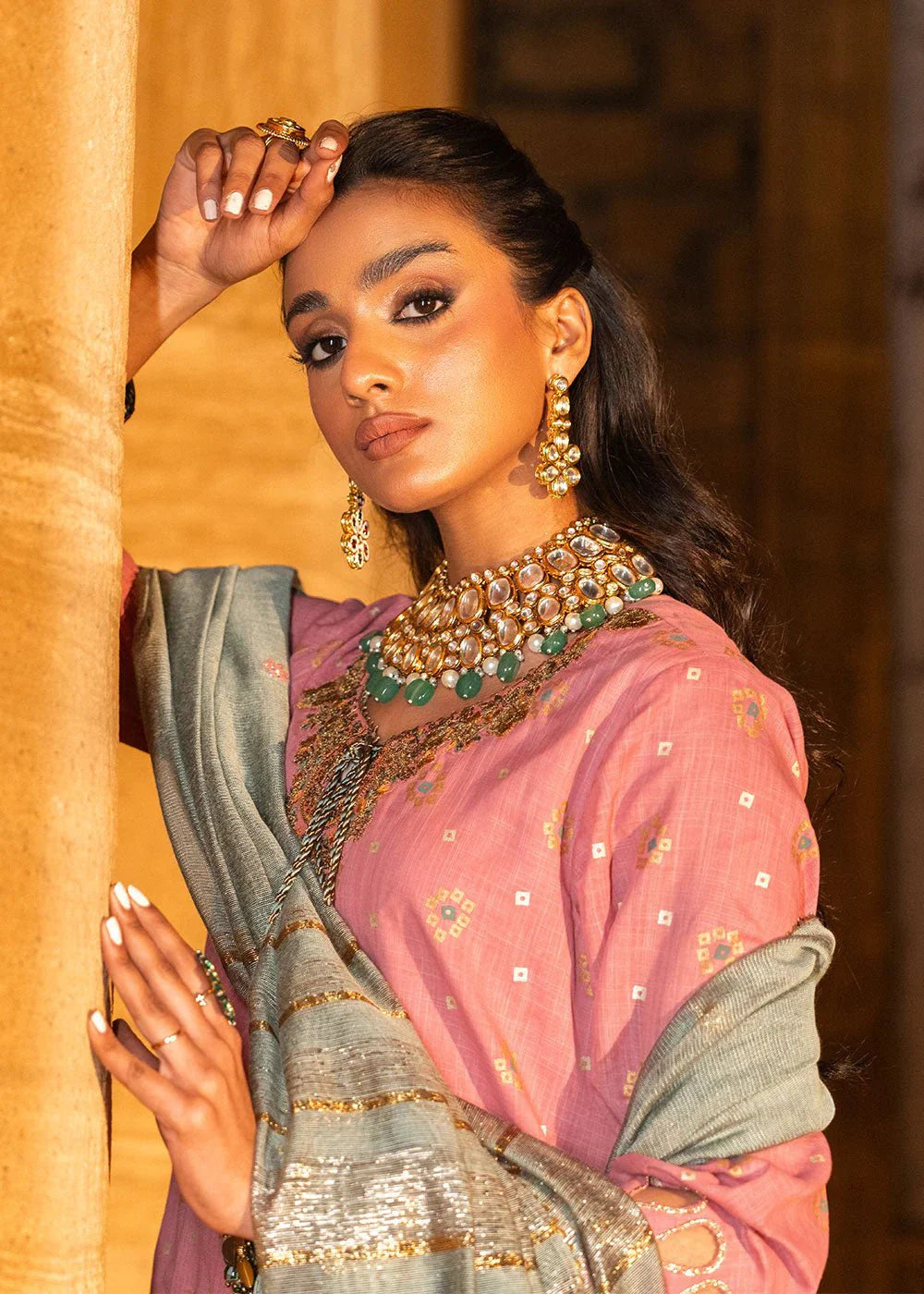 Alkaram | Spring Summer Festive 24 | Embroidered Two Way Slub Tea Pink - Official Alkaram stockist in UK - Sakeena London