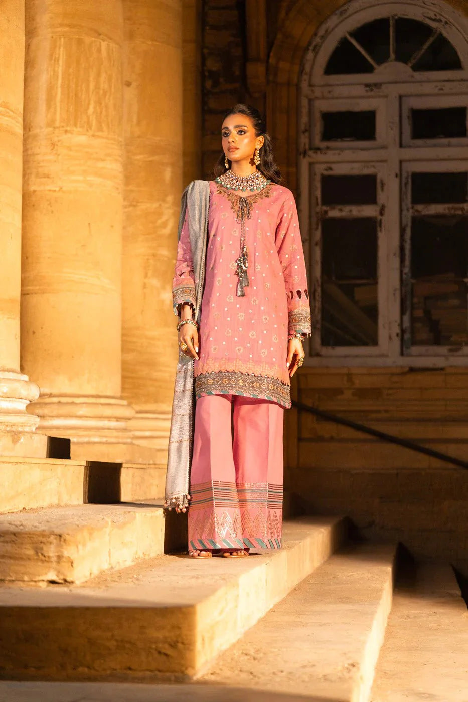 Alkaram | Spring Summer Festive 24 | Embroidered Two Way Slub Tea Pink - Official Alkaram stockist in UK - Sakeena London