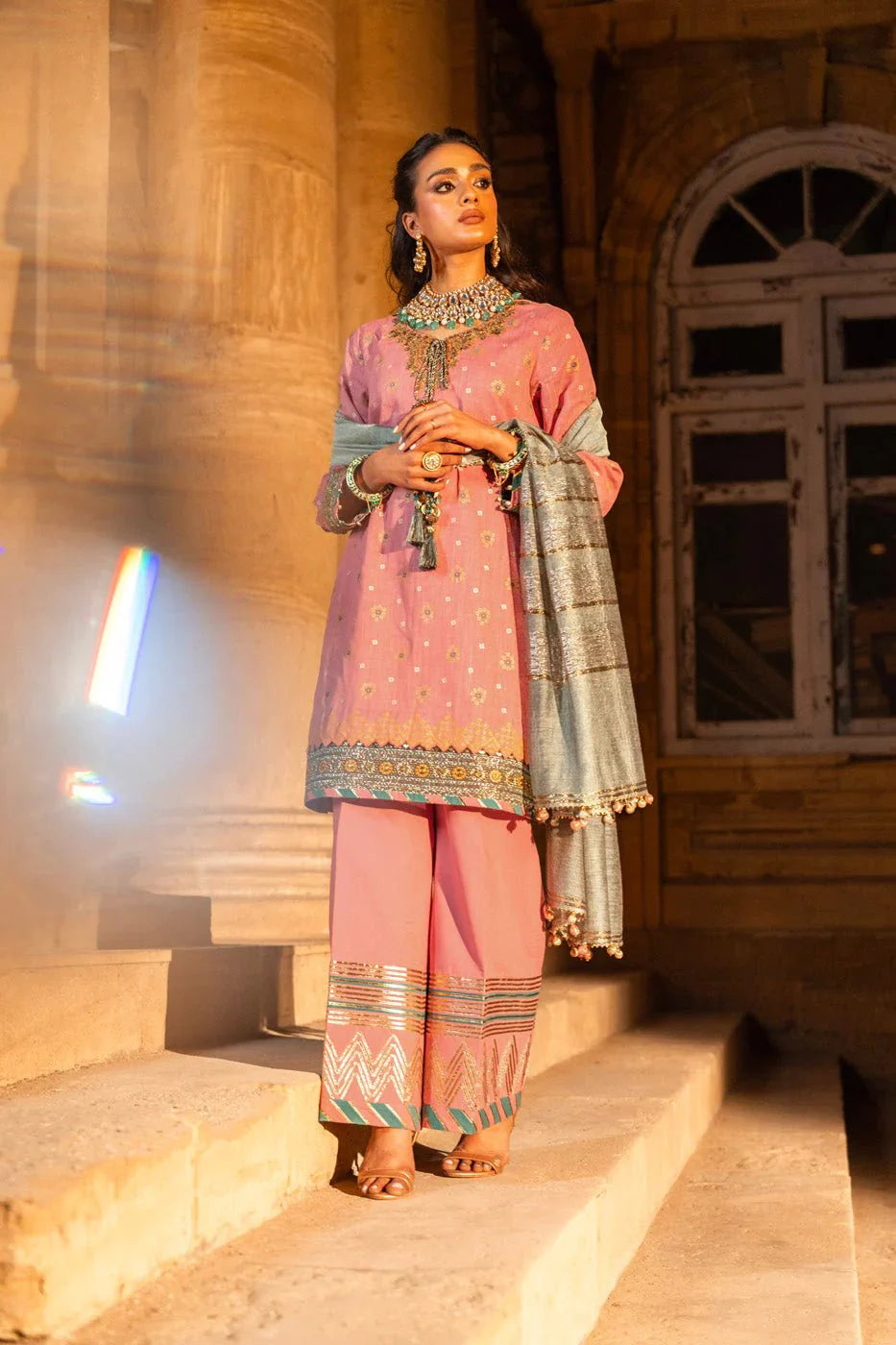 Alkaram | Spring Summer Festive 24 | Embroidered Two Way Slub Tea Pink - Official Alkaram stockist in UK - Sakeena London