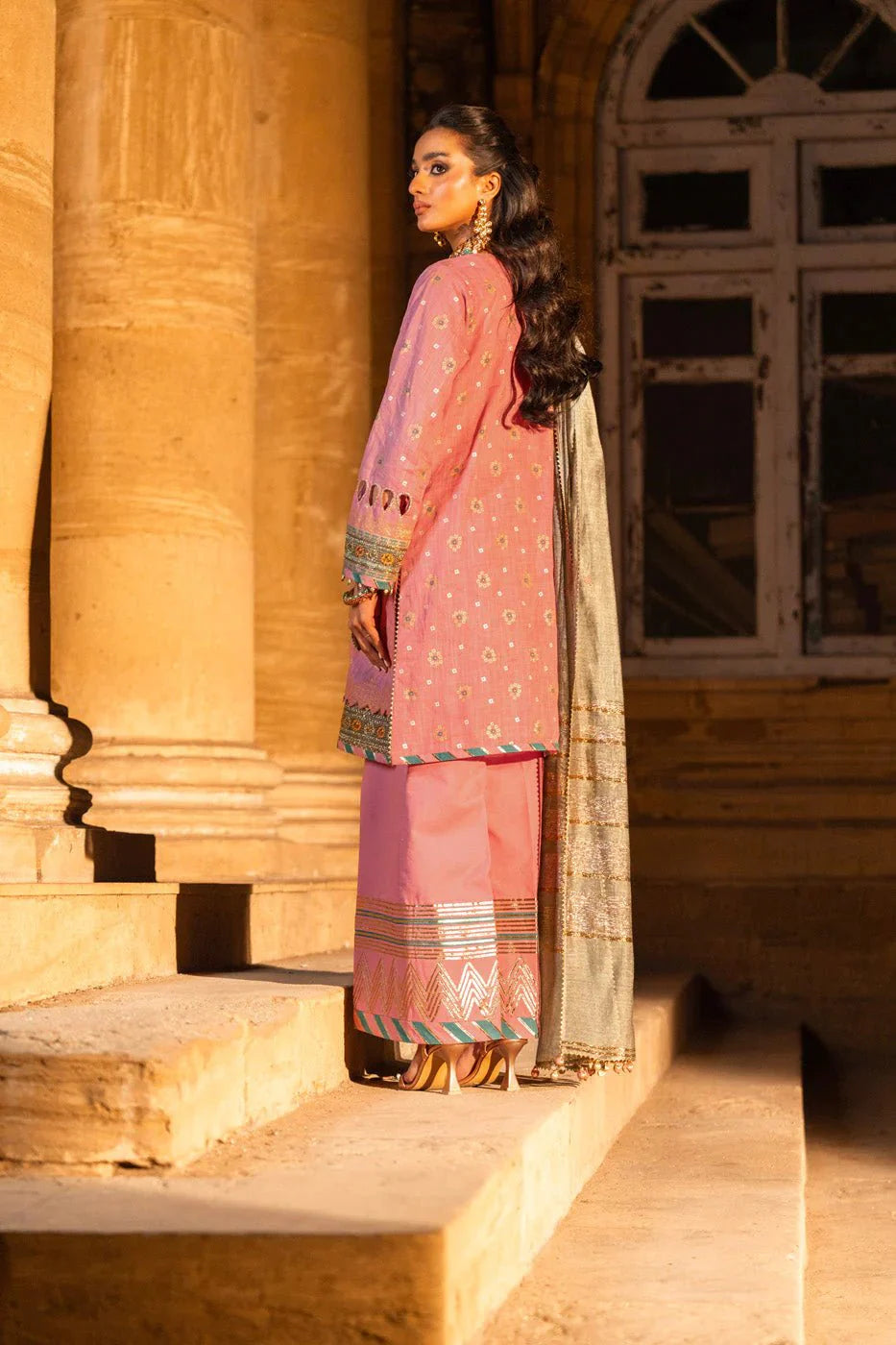 Alkaram | Spring Summer Festive 24 | Embroidered Two Way Slub Tea Pink - Official Alkaram stockist in UK - Sakeena London