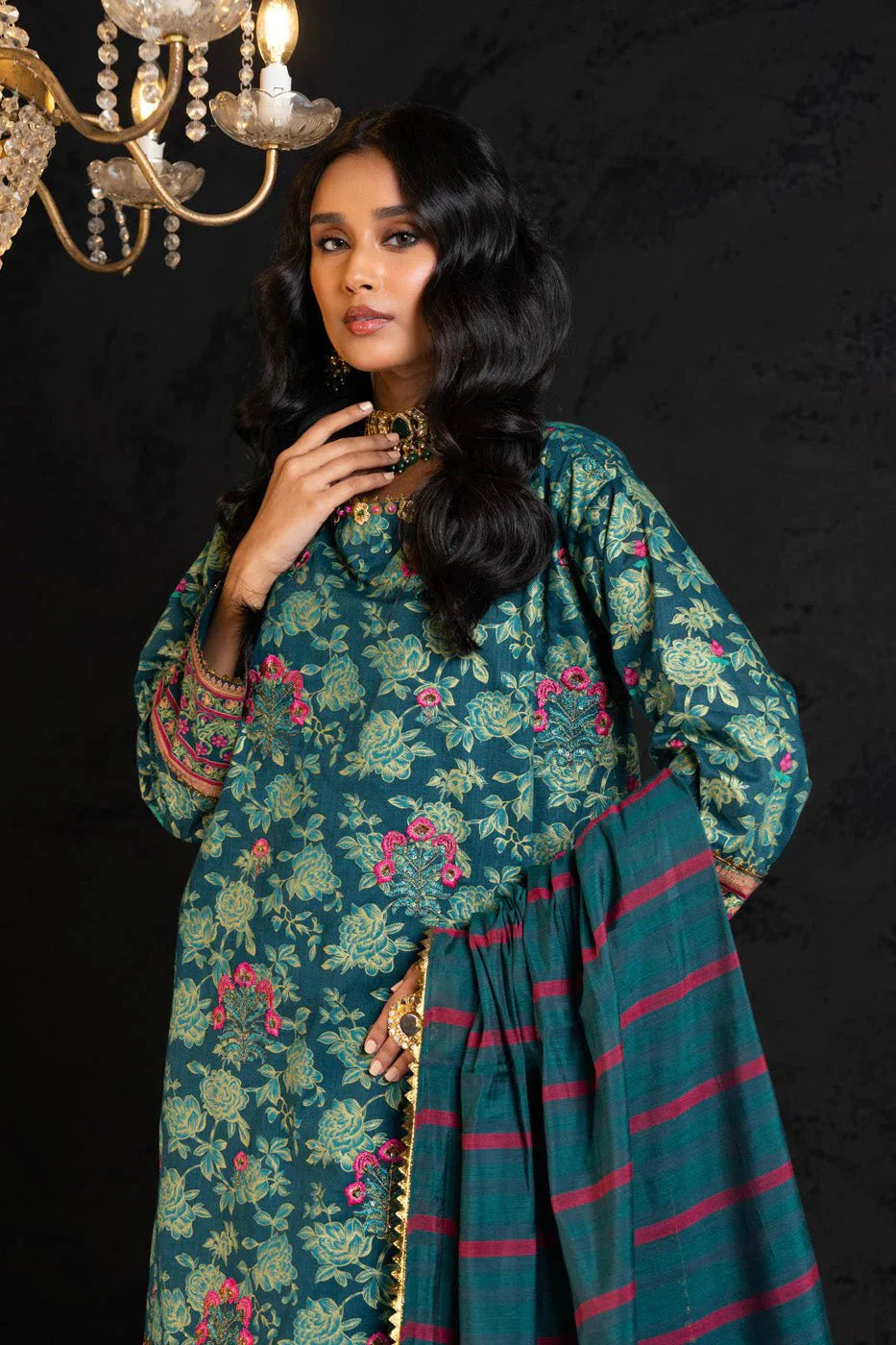 Alkaram | Spring Summer Festive 24 | Embroidered Two Way Slub Teal - Official Alkaram stockist in UK - Sakeena London