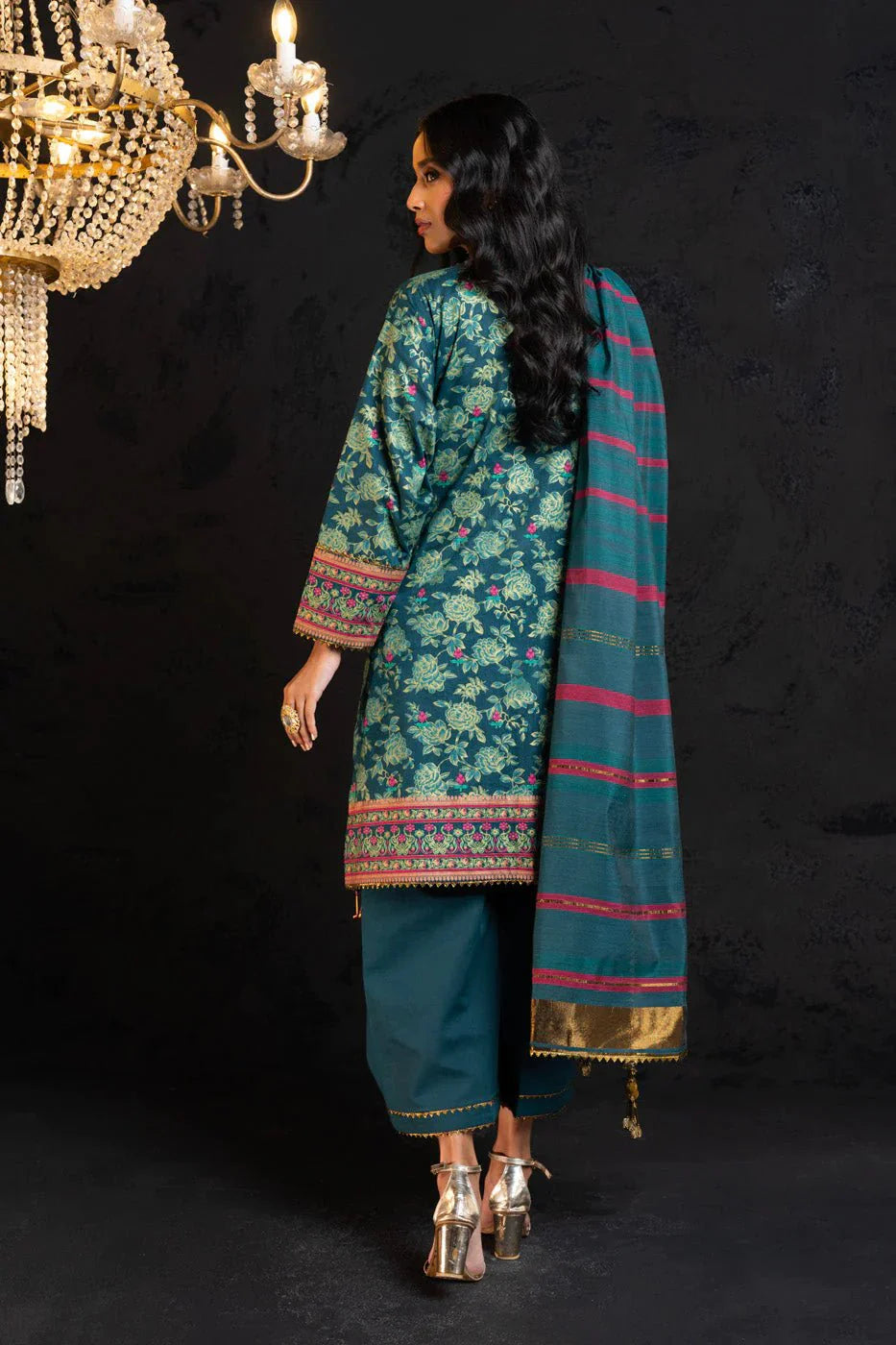 Alkaram | Spring Summer Festive 24 | Embroidered Two Way Slub Teal - Official Alkaram stockist in UK - Sakeena London