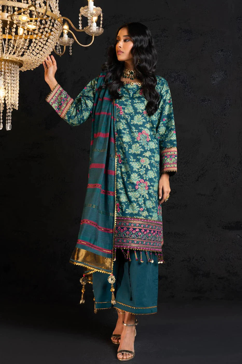 Alkaram | Spring Summer Festive 24 | Embroidered Two Way Slub Teal - Official Alkaram stockist in UK - Sakeena London