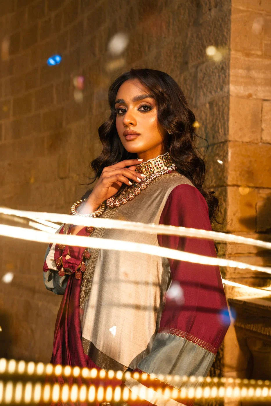Alkaram | Spring Summer Festive 24 | Embroidered Yarn Dyed Beige - Official Alkaram stockist in UK - Sakeena London