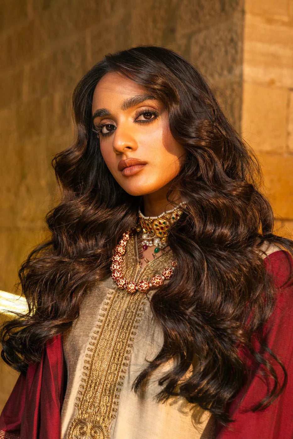 Alkaram | Spring Summer Festive 24 | Embroidered Yarn Dyed Beige - Official Alkaram stockist in UK - Sakeena London