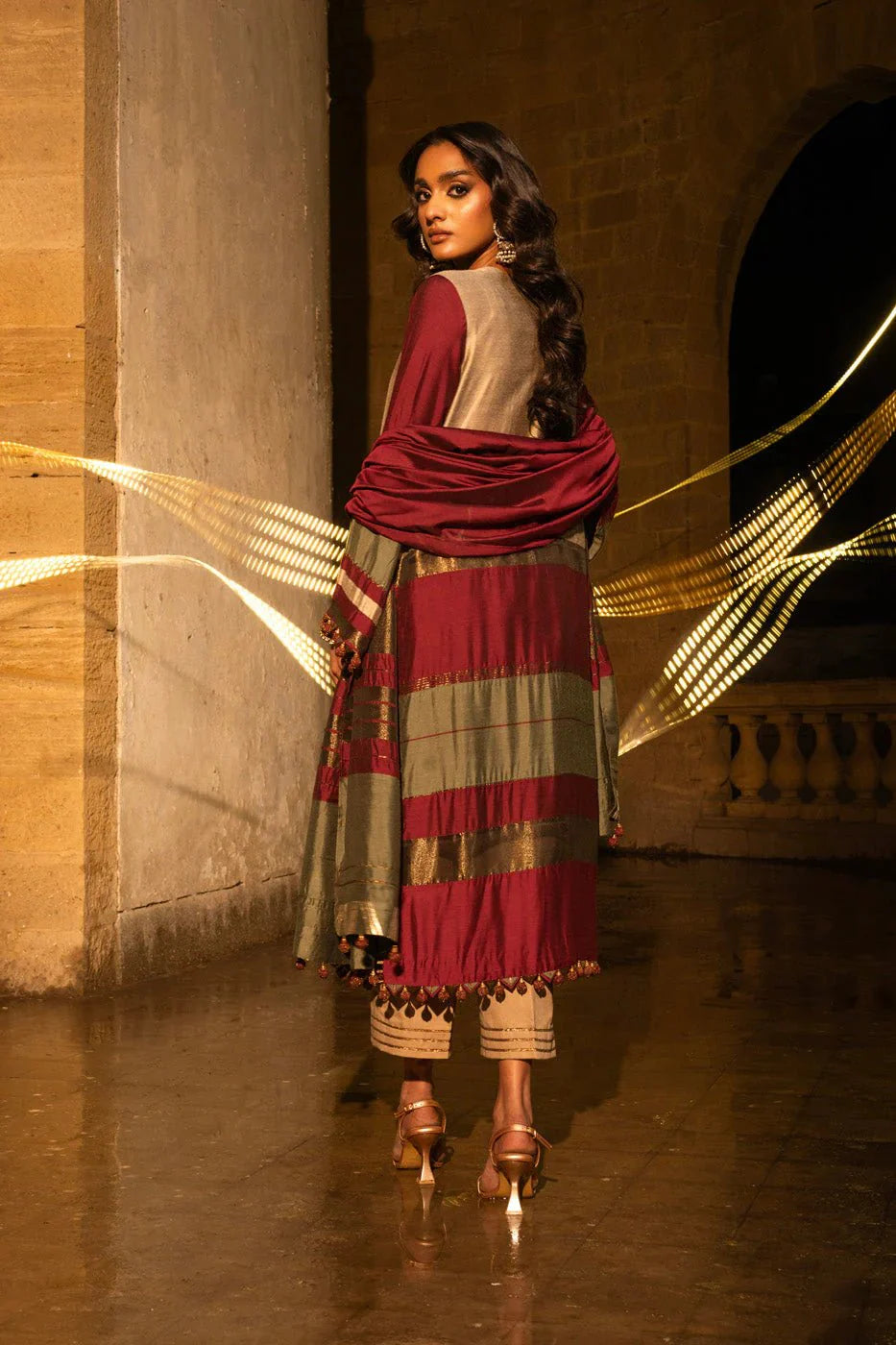 Alkaram | Spring Summer Festive 24 | Embroidered Yarn Dyed Beige - Official Alkaram stockist in UK - Sakeena London